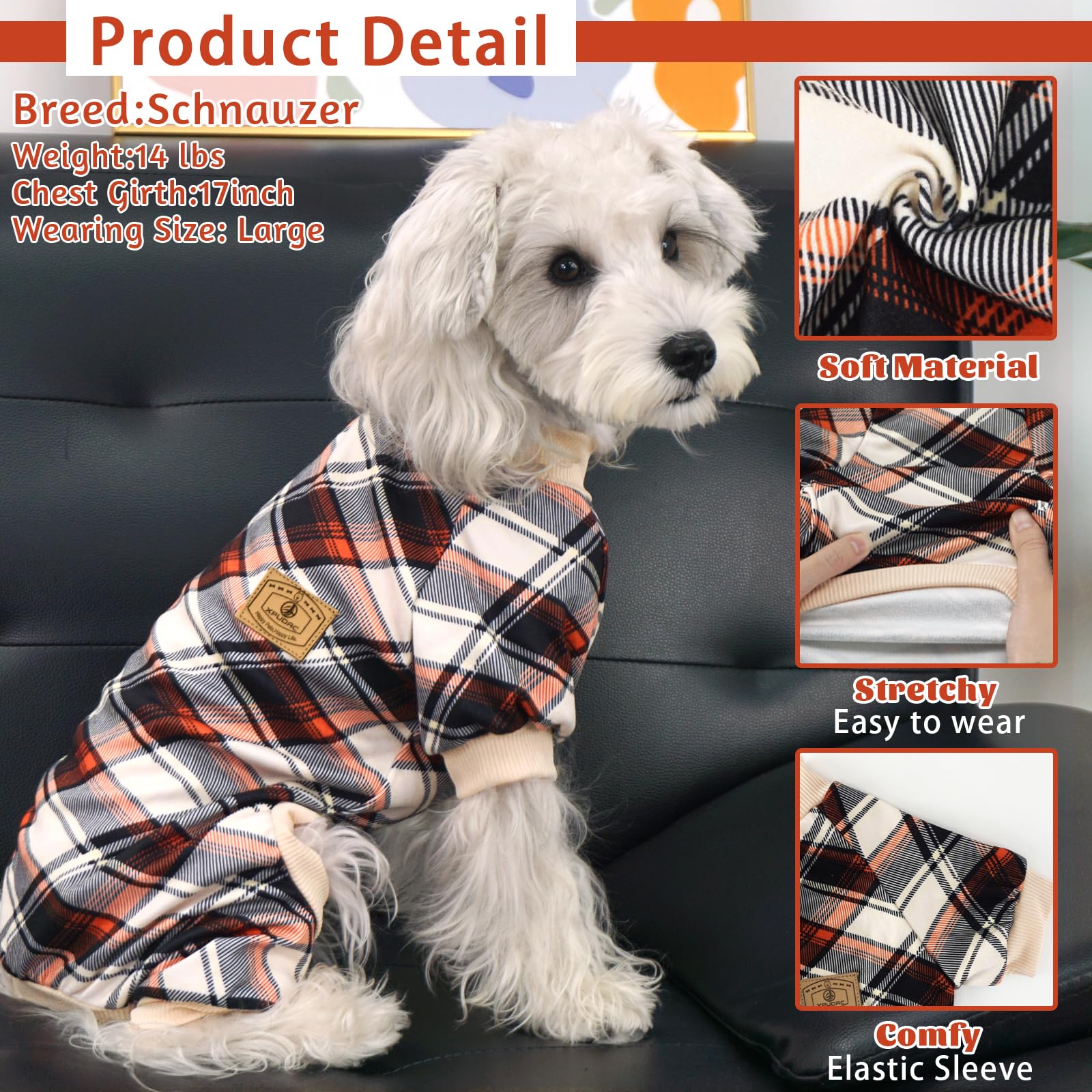 Xpudac Dog Pajamas Soft Strechy Plaid Doggie Clothes For Small Medium Girl Boy Cat Apparel-2Xl