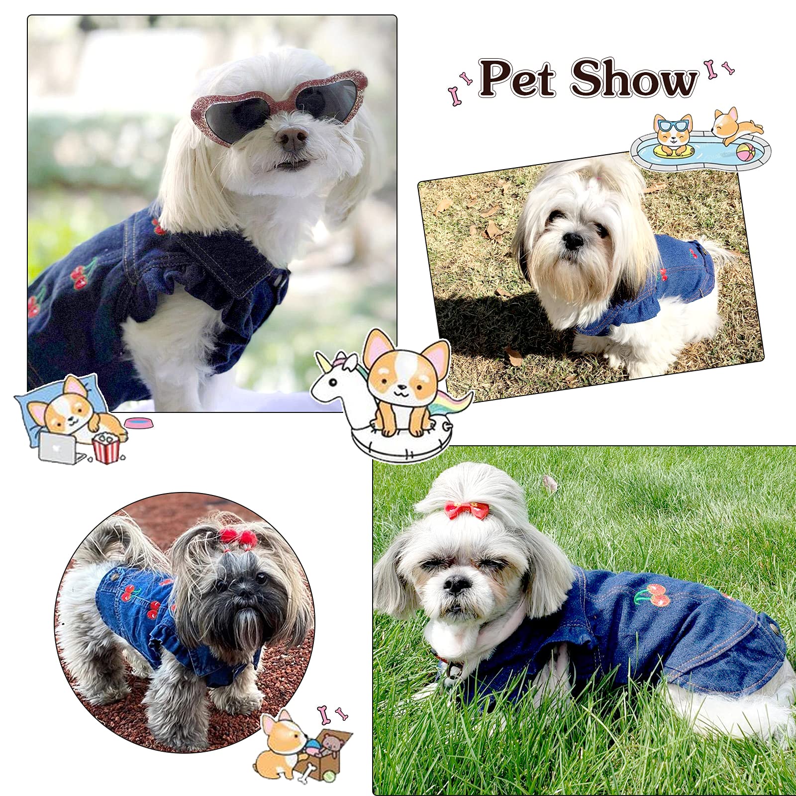 Sild Pet Clothes Dog Jeans Jacket Cool Blue Denim Coat Small Medium Dogs Lapel Vests Classic Puppy Hoodies (M, Cherry)