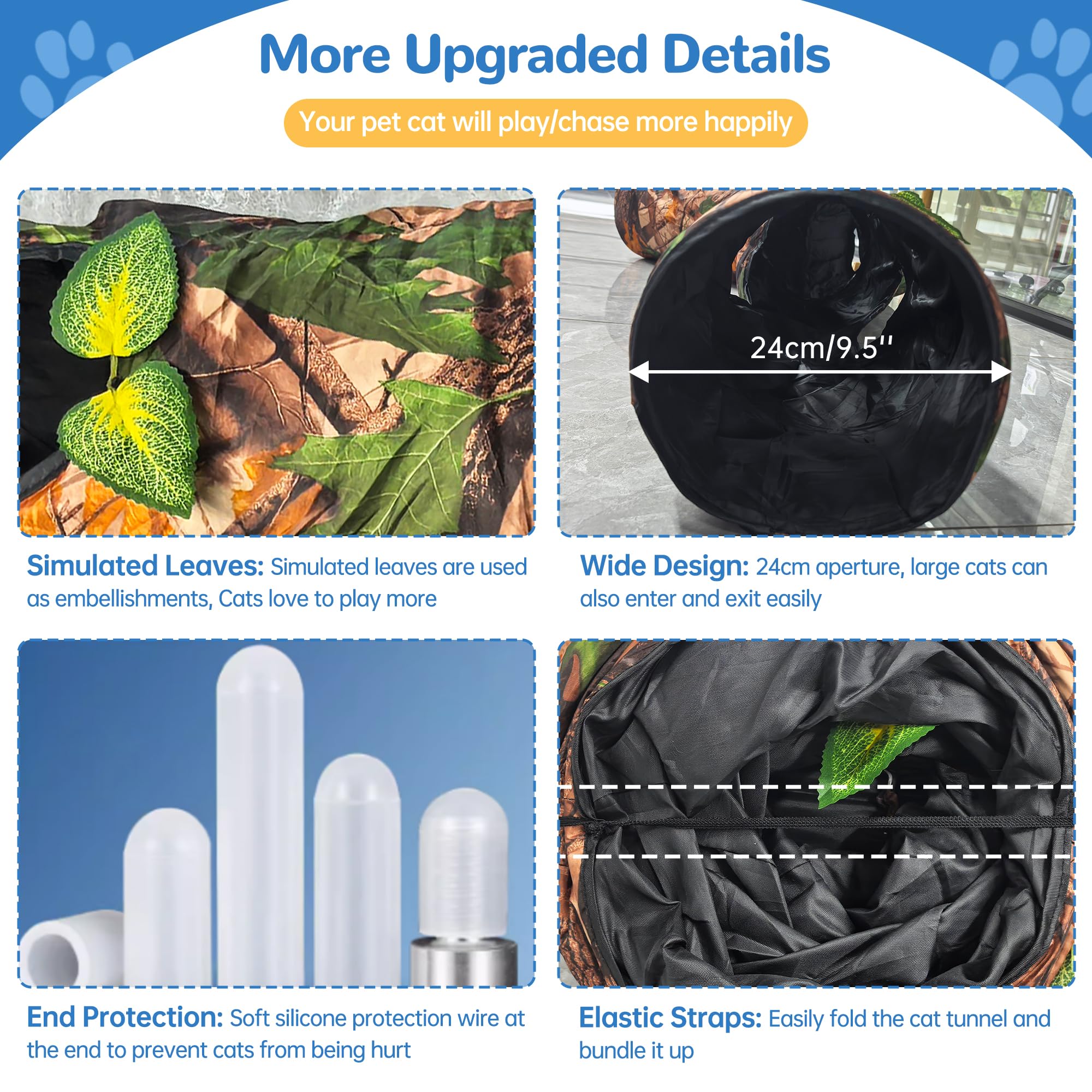 Felrelwel Cat Tunnel,59'' Large Y-Shape Cat Cave With 3 Rustle Channels & Leaves, Portable Cat Bed Toy For Indoor Kittens & Smal