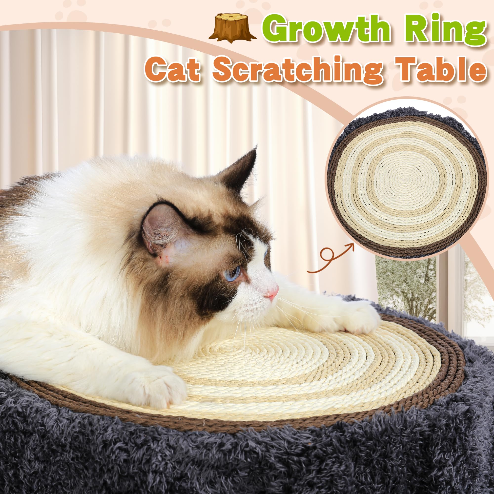 Nunu Cat House With Scratch Table & Soft Cushion, Luxury Wood Cat Condo With Scratching Post, Cat House With Hanging Ball Toy Fo