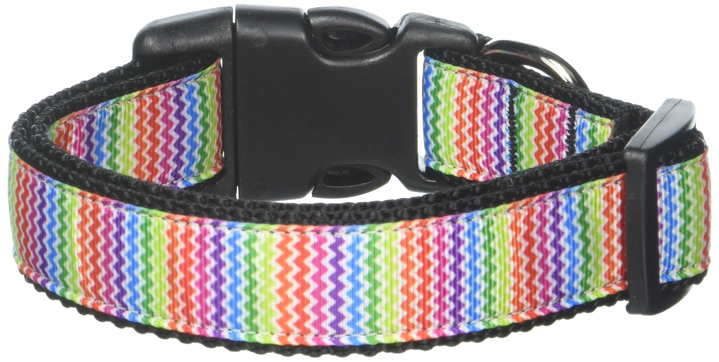 Mirage Pet Products Zigzaggy Rainbow Nylon Ribbon Dog Collar, Medium
