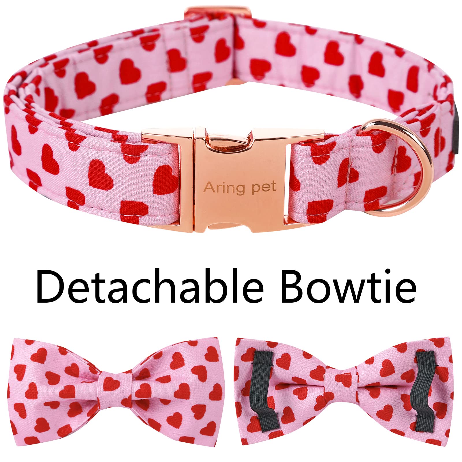 ARING PET Valentine 's Day Dog Collar - Adorable Pink Heart Girl Dog Collar with Adjustable Bowtie and Metal Buckle