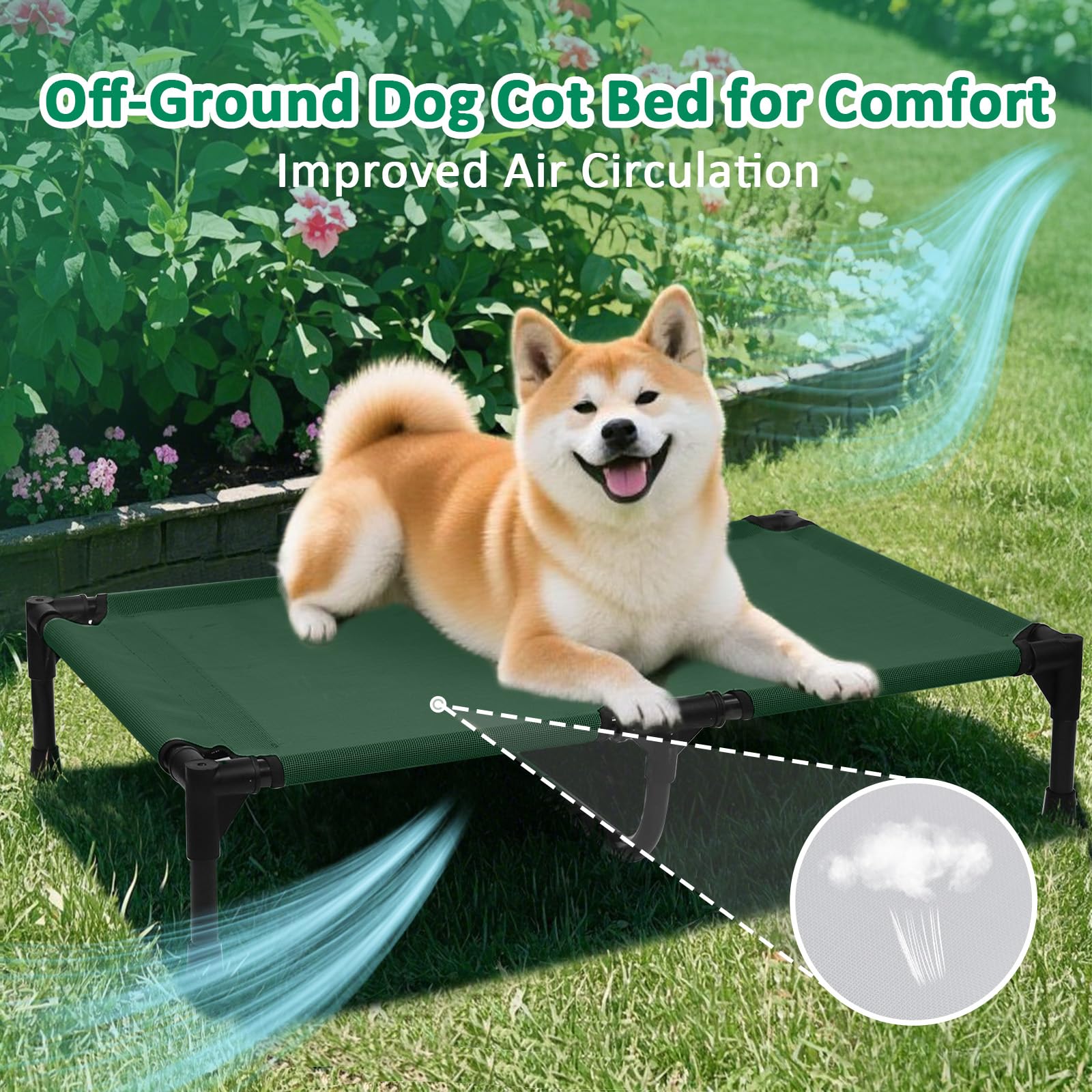 Kmfyzye 35 Inch Cooling Medium Elevated Outdoor Dog Bed, Raised Dog Cot Beds With Breathable & Washable Mesh, Lifted Pet Hammock