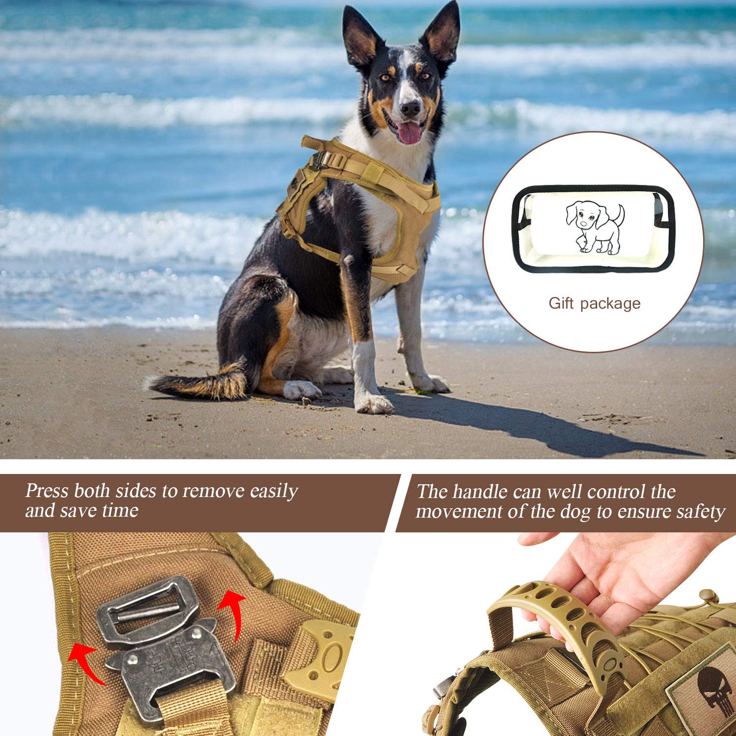 Tactical Service Dog Vest Harness K9 Military Molle Dog Vest for Outdoor Training Hunting Waterproof Pet Dog Harness with Rubber