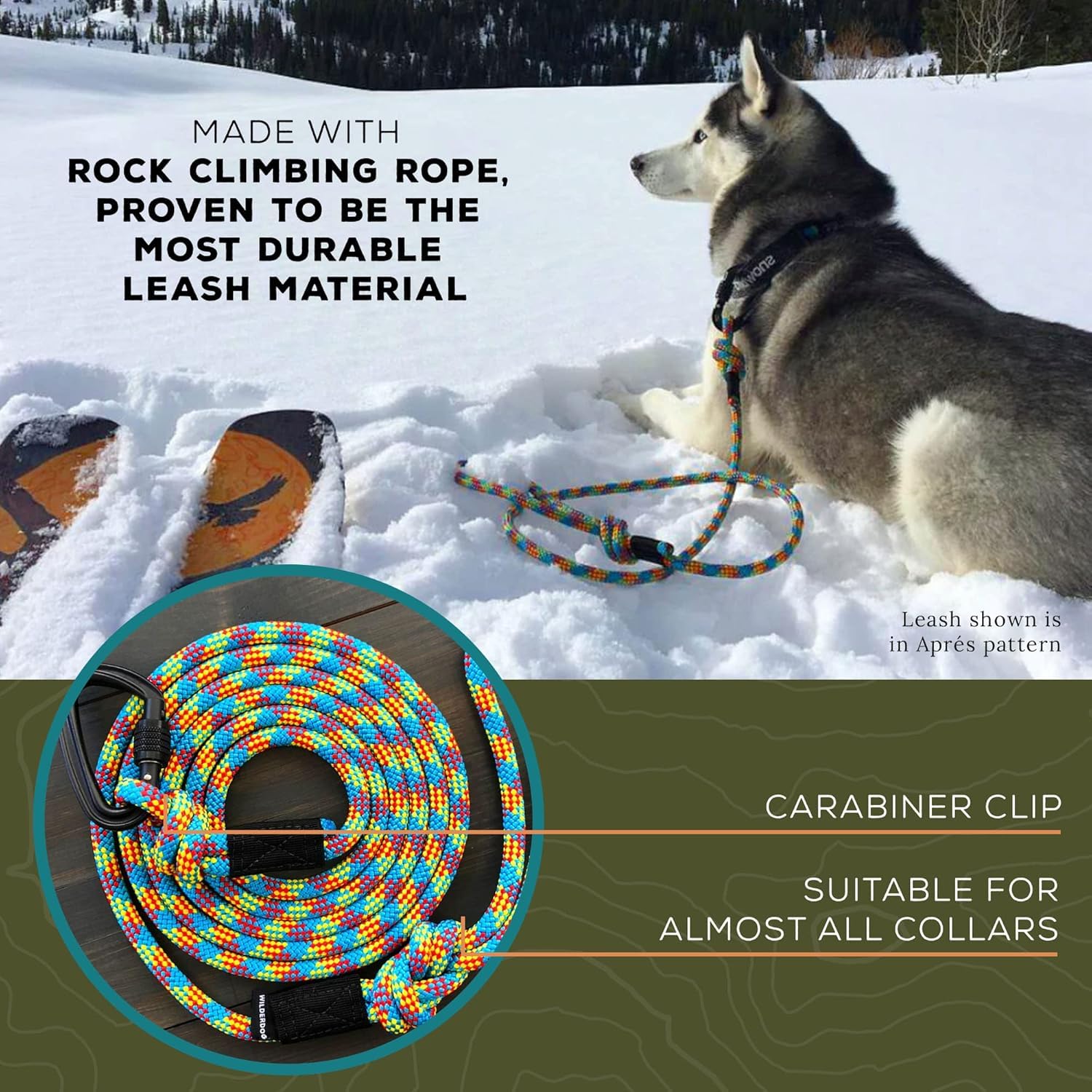 Wilderdog Carabiner Climbing Rope Dog Leash For Medium & Large Dogs - 5Ft - Apres