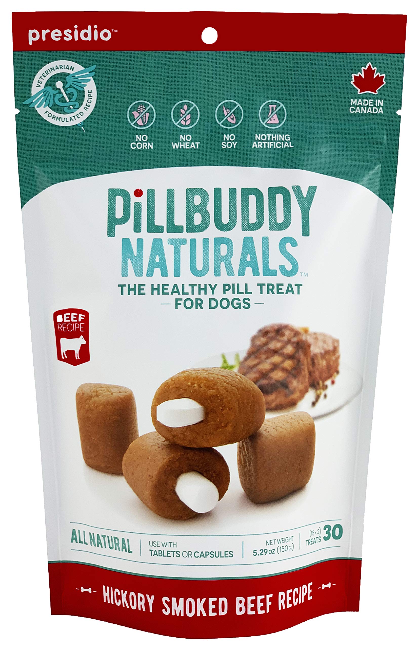 Presidio Pill Buddy Naturals - Beef Recipe Pill Hiding Treats for Dogs - Make A Perfect Pill Concealing Pocket Or Pouch for Any