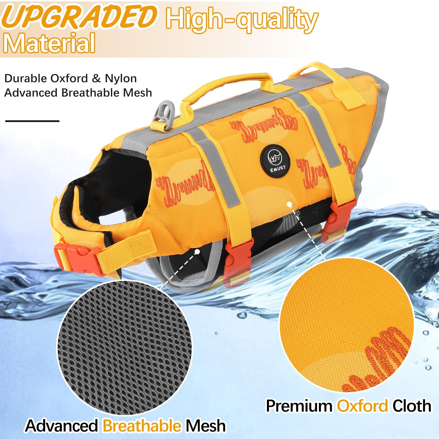 Emust Dog Life Jacket, Pet Life Vests For Swimming, Beach Boating With High Buoyancy, Exquisite Chinese Embroidery Style Dog Flo