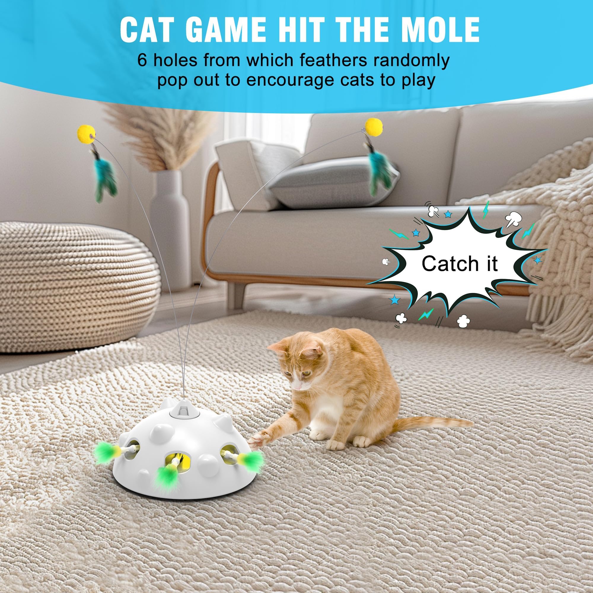 Cat Toys For Indoor Cats - Rechargeable Silent Interactive Automatic Cat Toy | Electric Feather Cat Bird Toy | Electric Cat Teas
