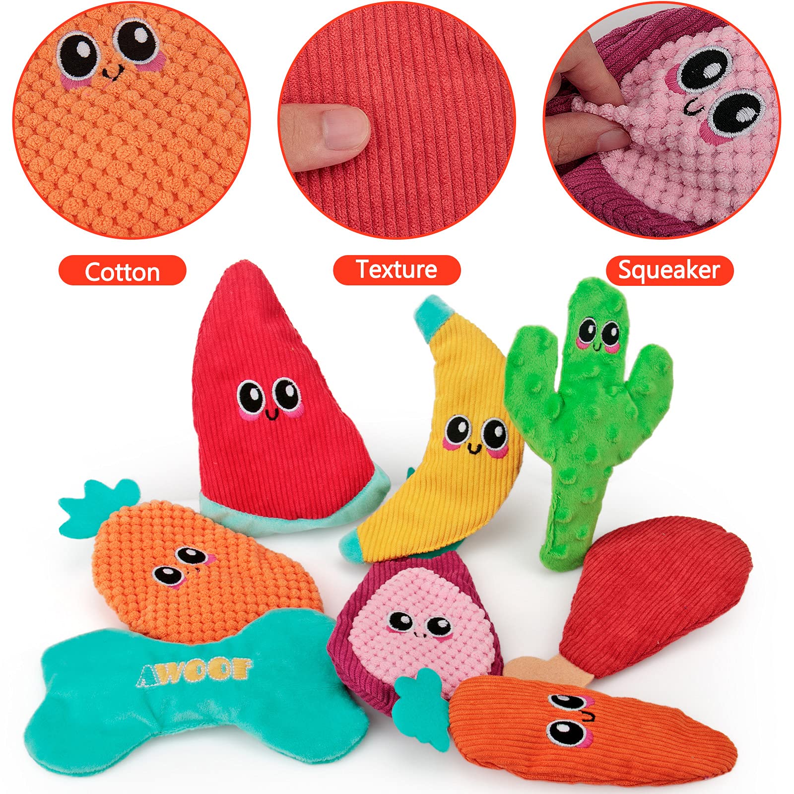 Awoof Dog Toys No Stuffing, Crinkle Dog Toys For Aggressive Chewer Large Breed 8 Packs Flat Stuffless Puppy Doggie Toys Tough Du