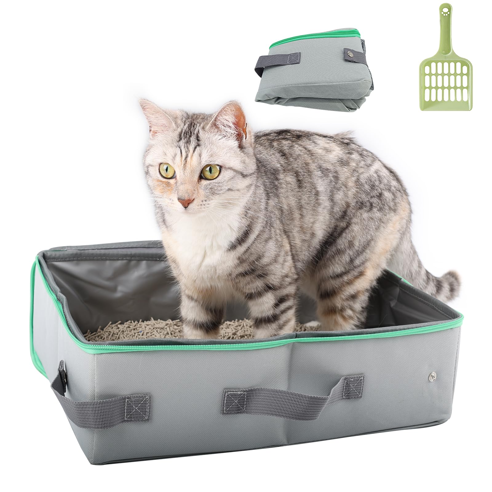 Pangdi Travel Litter Box For Cats, Portable Collapsible With Lid, Leak-Proof, Odor Control, Easy Cleaning, In Hotels, Camping, R