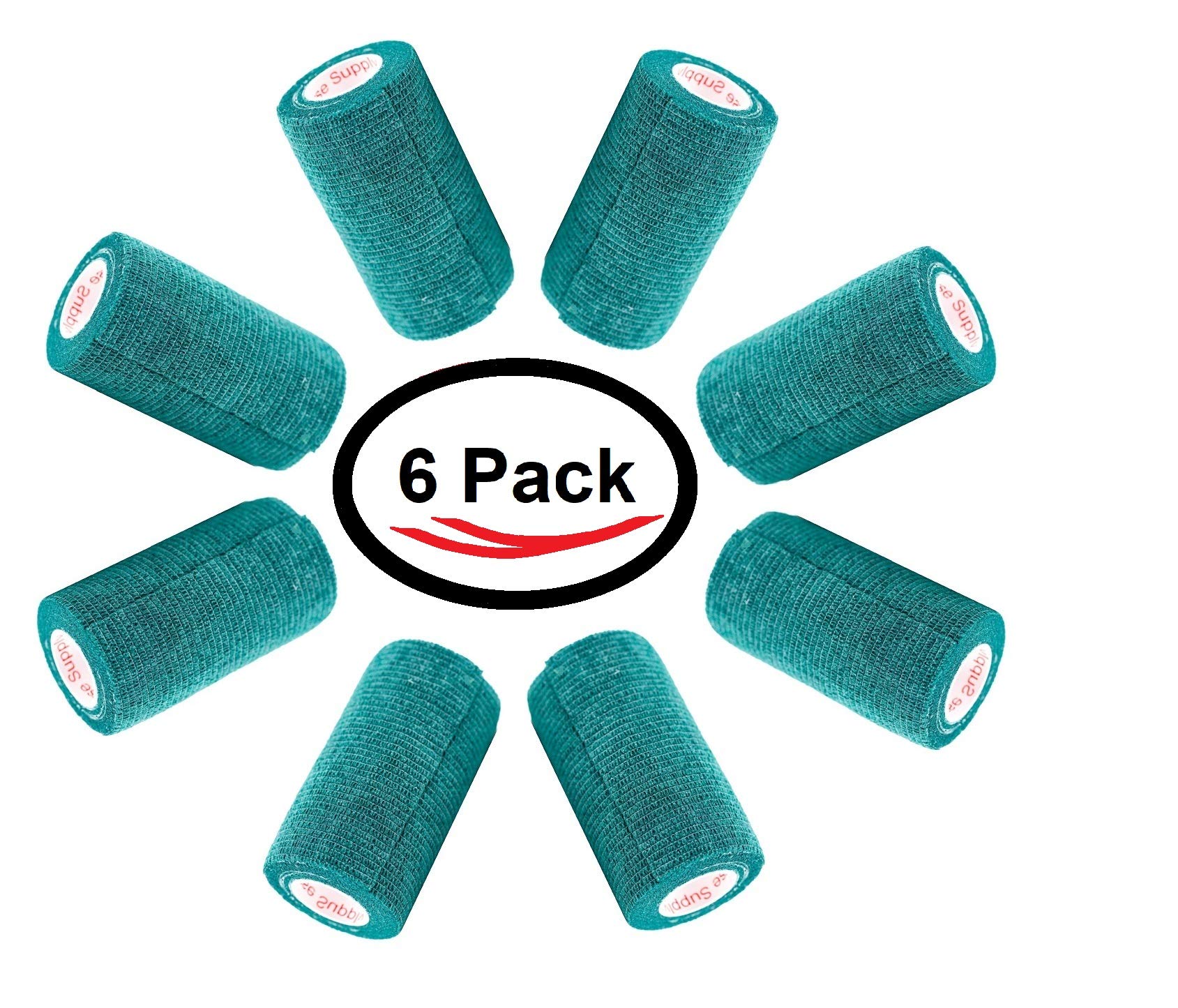 3 Inch Vet Wrap Tape Bulk (Hunter Green) (Pack of 6) Self Adhesive Adherent Adhering Flex Bandage Grip Roll for Dog Cat Pet Hors