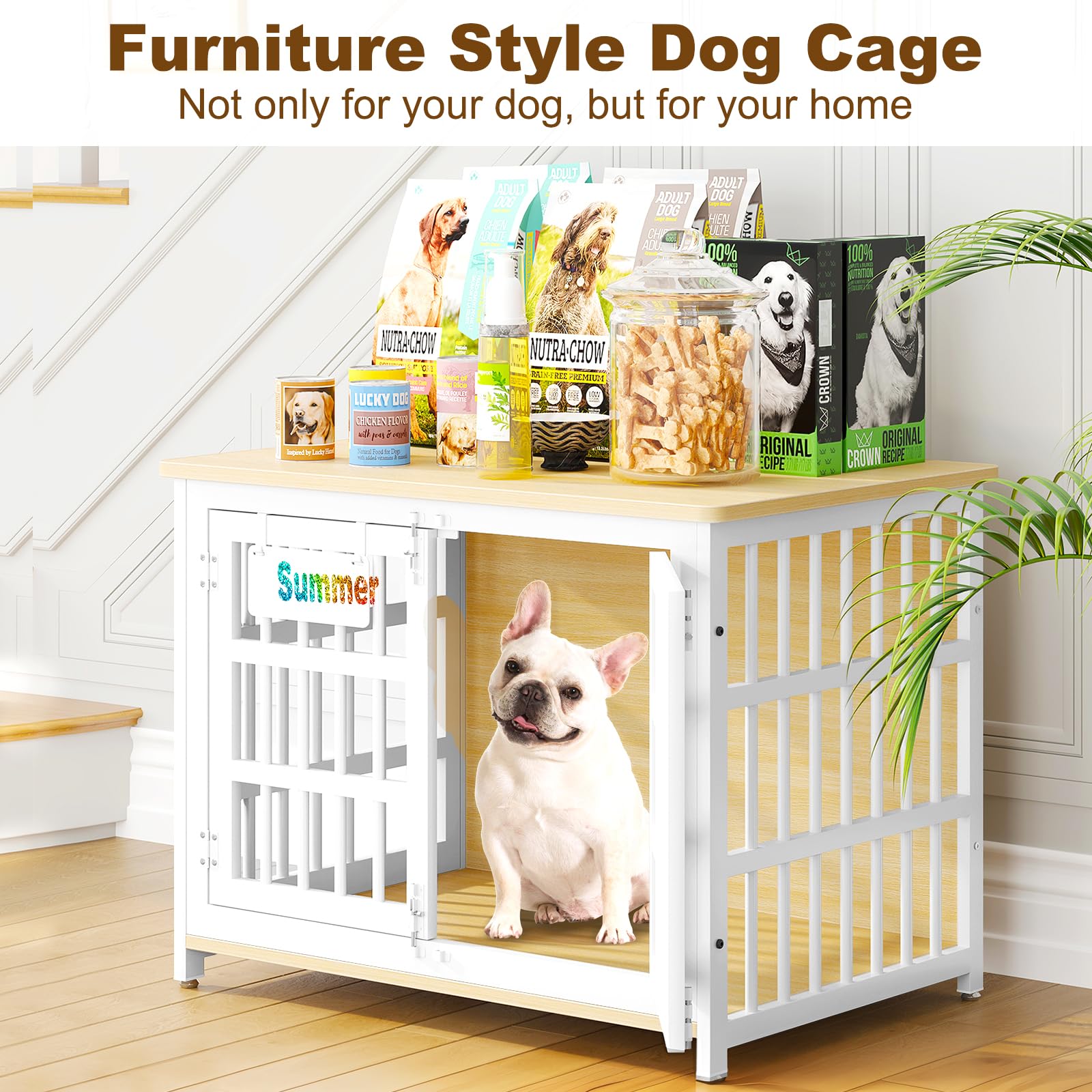 EasyCom 33/27 Dog Crate Furniture with Name Tag, Heavy Duty Dog Kennel Indoor for Medium and Small Dogs, Double-Doors Sturdy Met