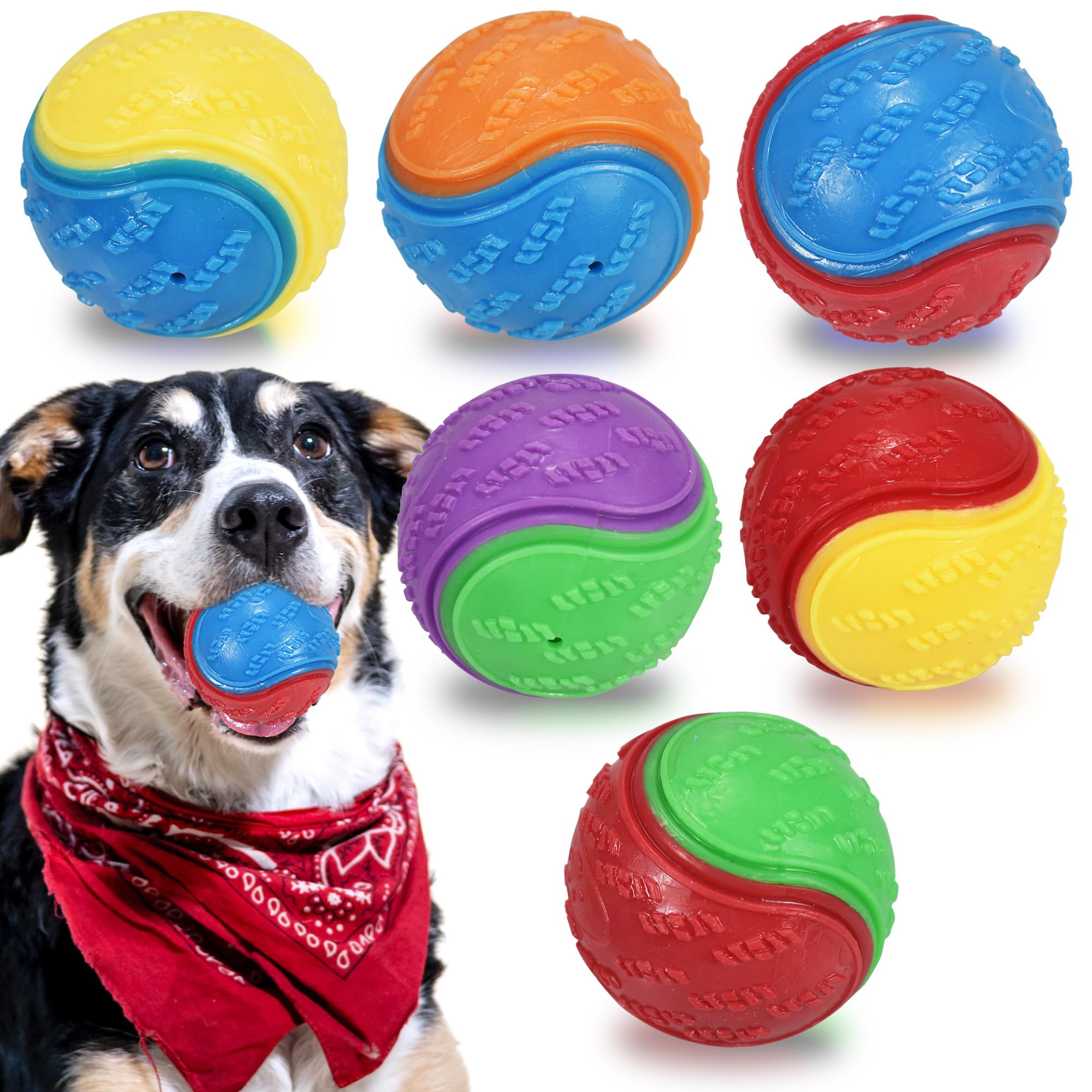 6Pcs Squeaky Dog Balls, Dog Toys Balls For Training, Tough Ball Toys For Dogs, Fit With Dog Ball Launcher, High Bouncy Dog Ball 
