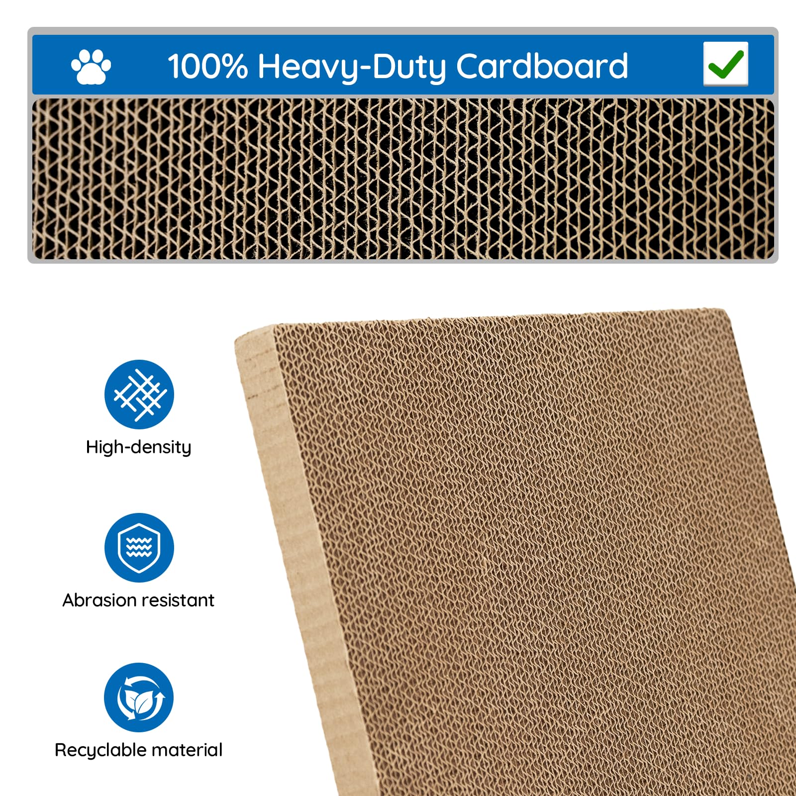 EGPETS Cardboard Cat Scratcher Box for Indoor Cats with 3Pcs Extra-Large Scratching Board, Refillable and Sturdy, Ideal for Hidi