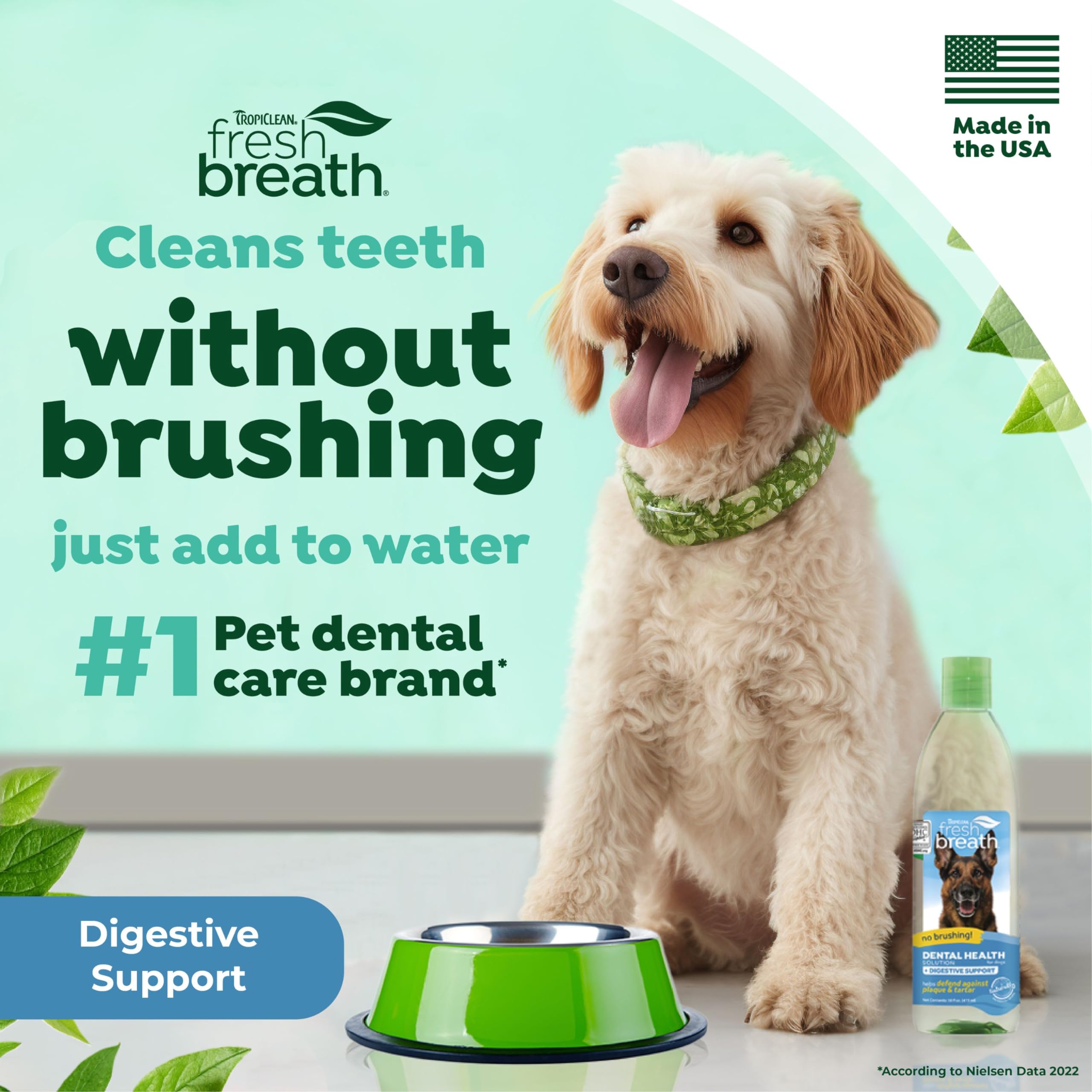 TropiClean Fresh Breath Plus Prebiotics for Digestive Support Water Additive for Dogs | Breath Freshener and Teeth Cleaning Solu