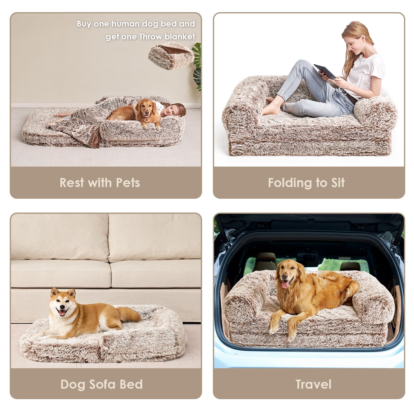 EHEYCIGA Foldable Human Dog Bed, 72x44x11 Orthopedic Memory Foam Human Sized Dog Bed, Waterproof Pet Bed for People, Faux Fur Pe