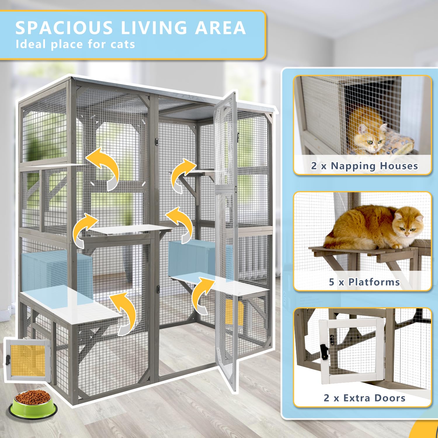 Ketive Catio Outdoor Cat Enclosure Large Window Cat House Walk In Kitty Cage With Multi-Level Platforms, Waterproof Roof For Mul