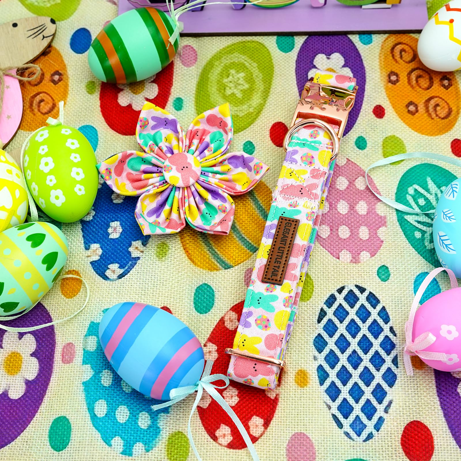 Elegant Little Tail Easter Dog Collar, Pink Bunny Print Dog Collar With Flower Girl Boy Pet Collar Flower Spring Collar Holiday