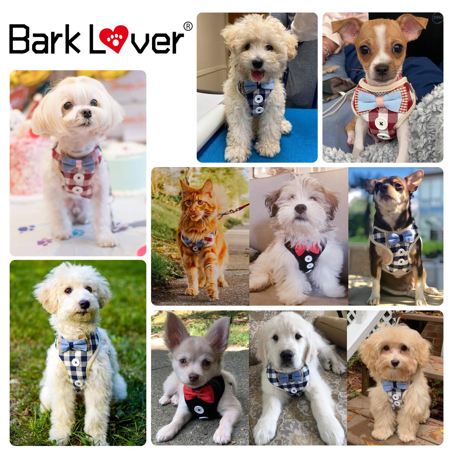 Bark Lover Small Puppy Harness With Bowtie, Adjustable Dog Vest Mesh Tuxedo Harness For Small Dog Kitten, Perfect For Party Wedding Holiday (S, Black Velvet)