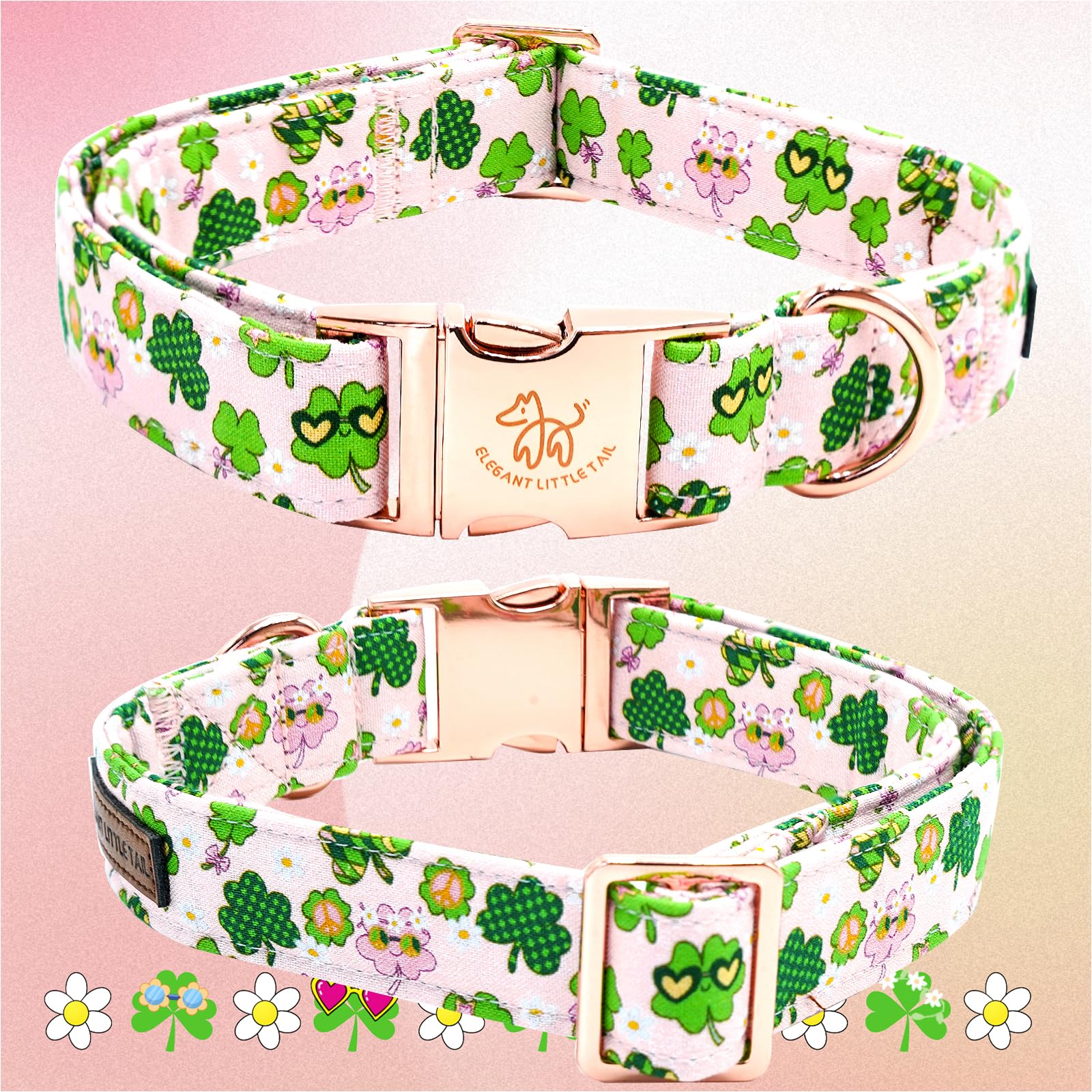 Elegant little tail St Patrick's Dog Collar, Cute Colver Cotton Shamrock Pet Collar Trefoil Soft Puppy Collar Pink Holiday Adjus