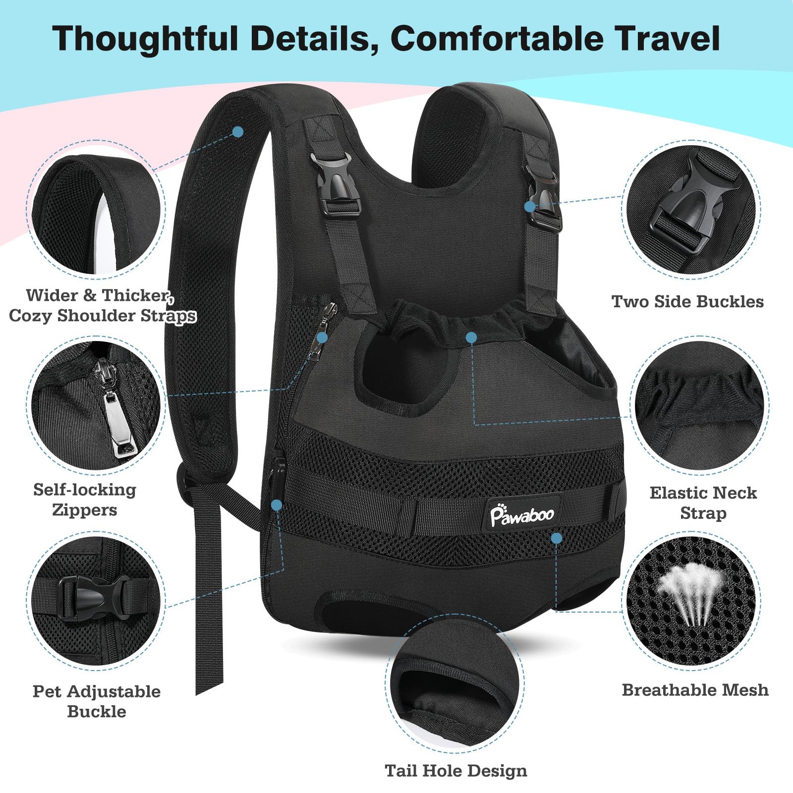 Pawaboo Pet Dog Front Carrier Backpacks, Legs Out Pet Carrier Backpack for Dogs, Adjustable Easy-fit Dog Chest Carriers for Smal
