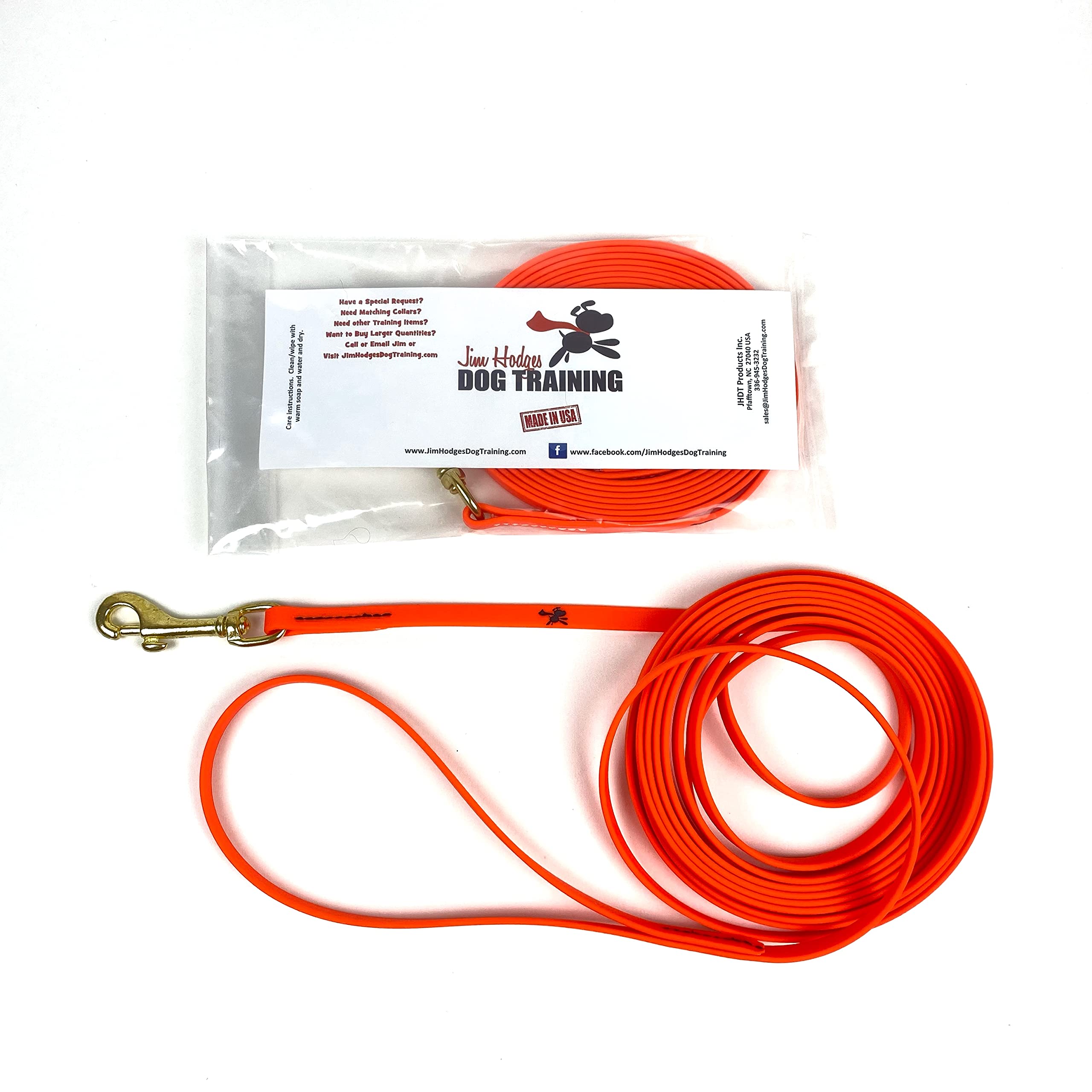 JIM HODGES DOG TRAINING Biothane Long Line Leash, 10ft, Orange - Washable, Waterproof for Dogs and Puppies