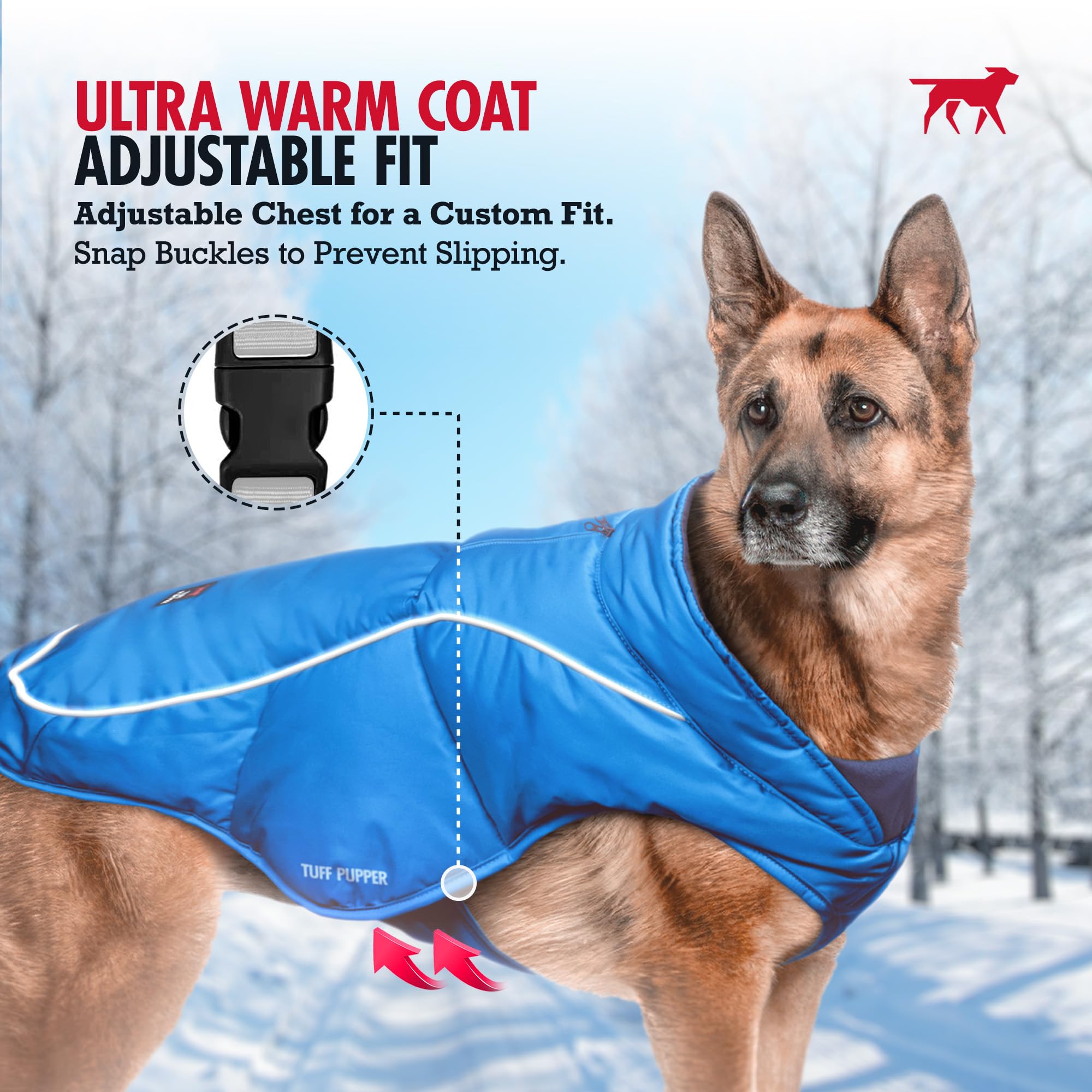 Tuff Pupper Insulated Winter Dog Coat | Waterproof Against Snow & Rain | Premium Padded Cold Weather Jacket | Reflective For Saf
