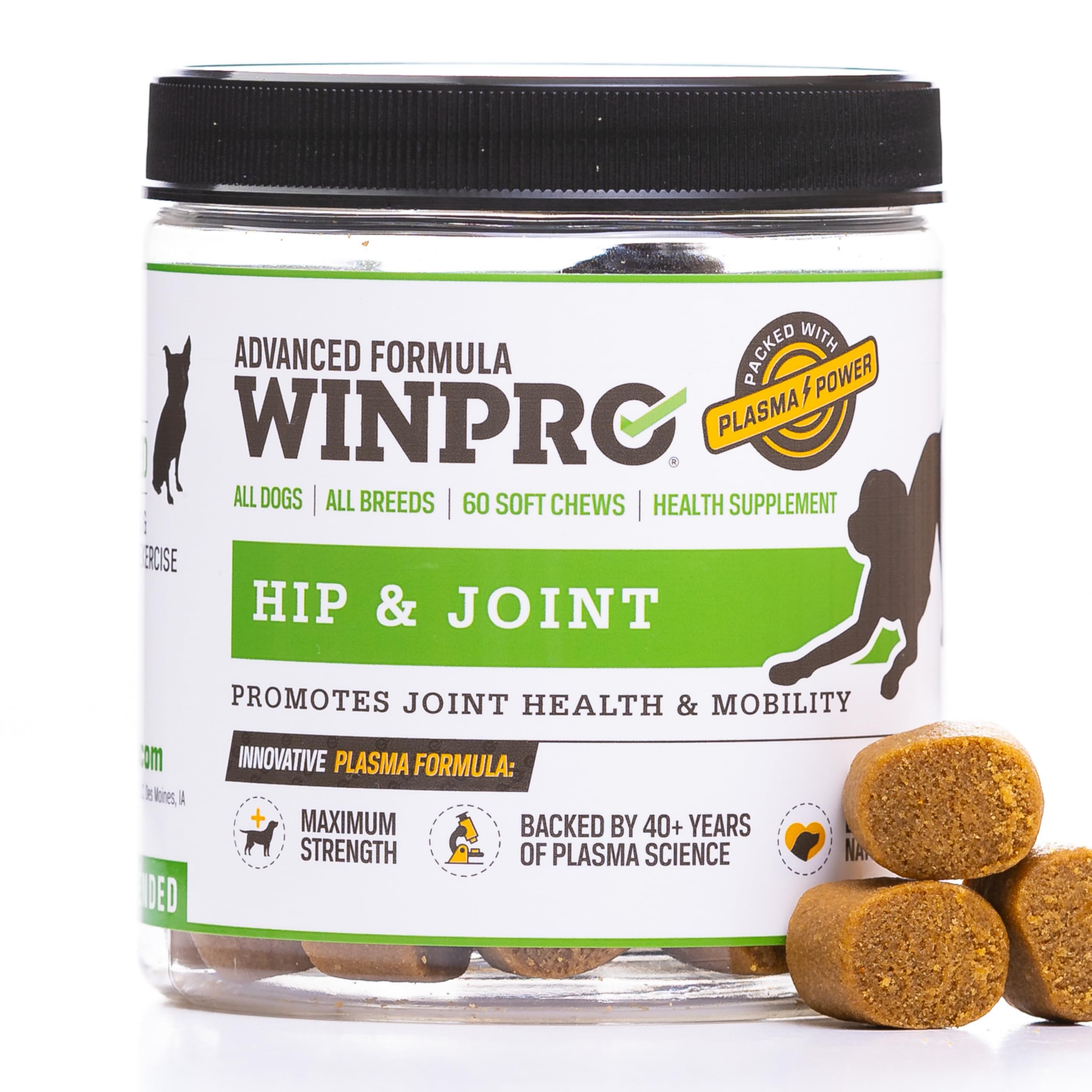 WINPRO Hip & Joint Supplement for Dogs - Plasma Powered Chews for Joint Health & Mobility - Fast-Acting with Collagen & Natural 