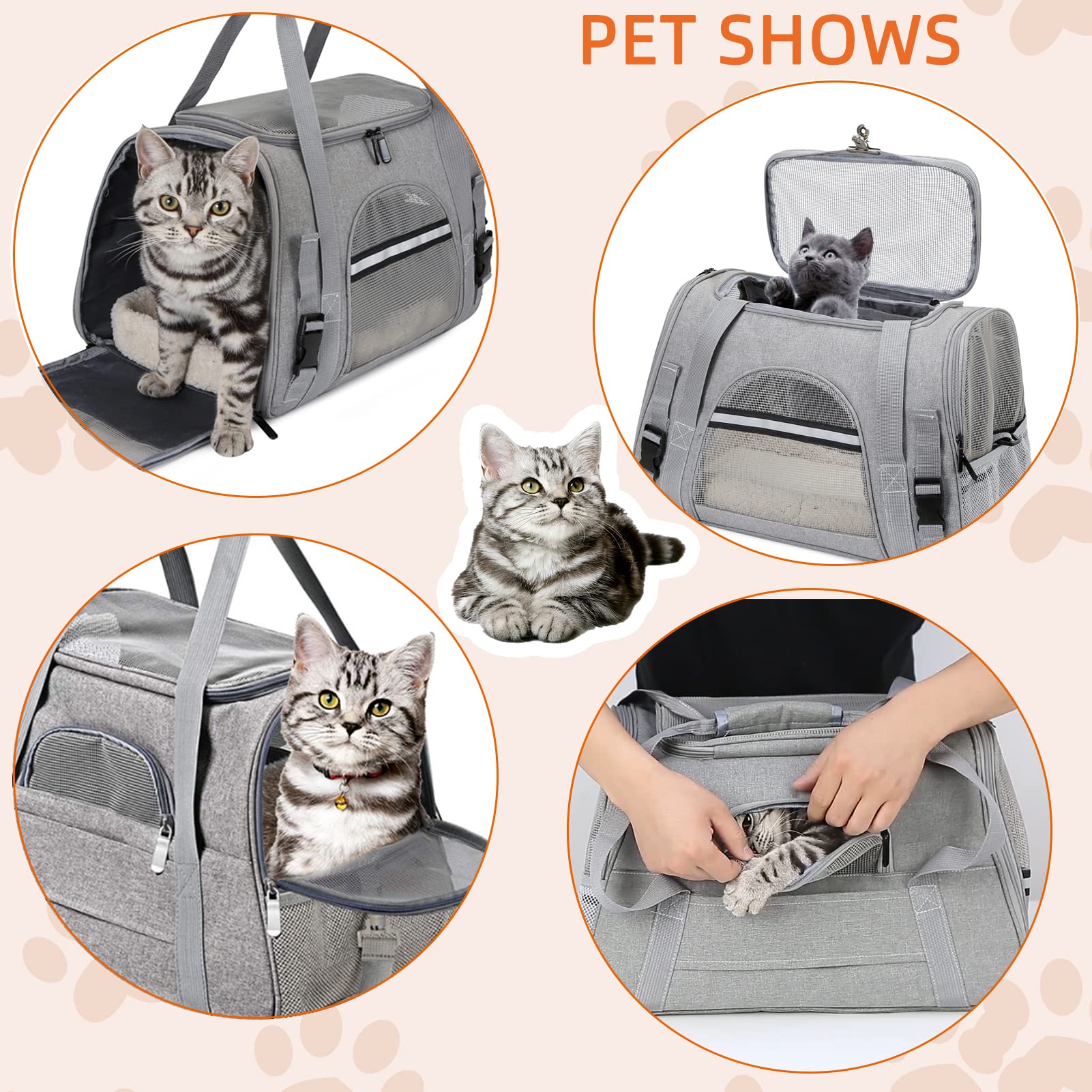 Pet Carrier Bag Airline Approved Up For Cats And Dogs Up To 20Lbs, Soft Cat Carrier Dog Carrier Travel Kitten Carrier With Mat,