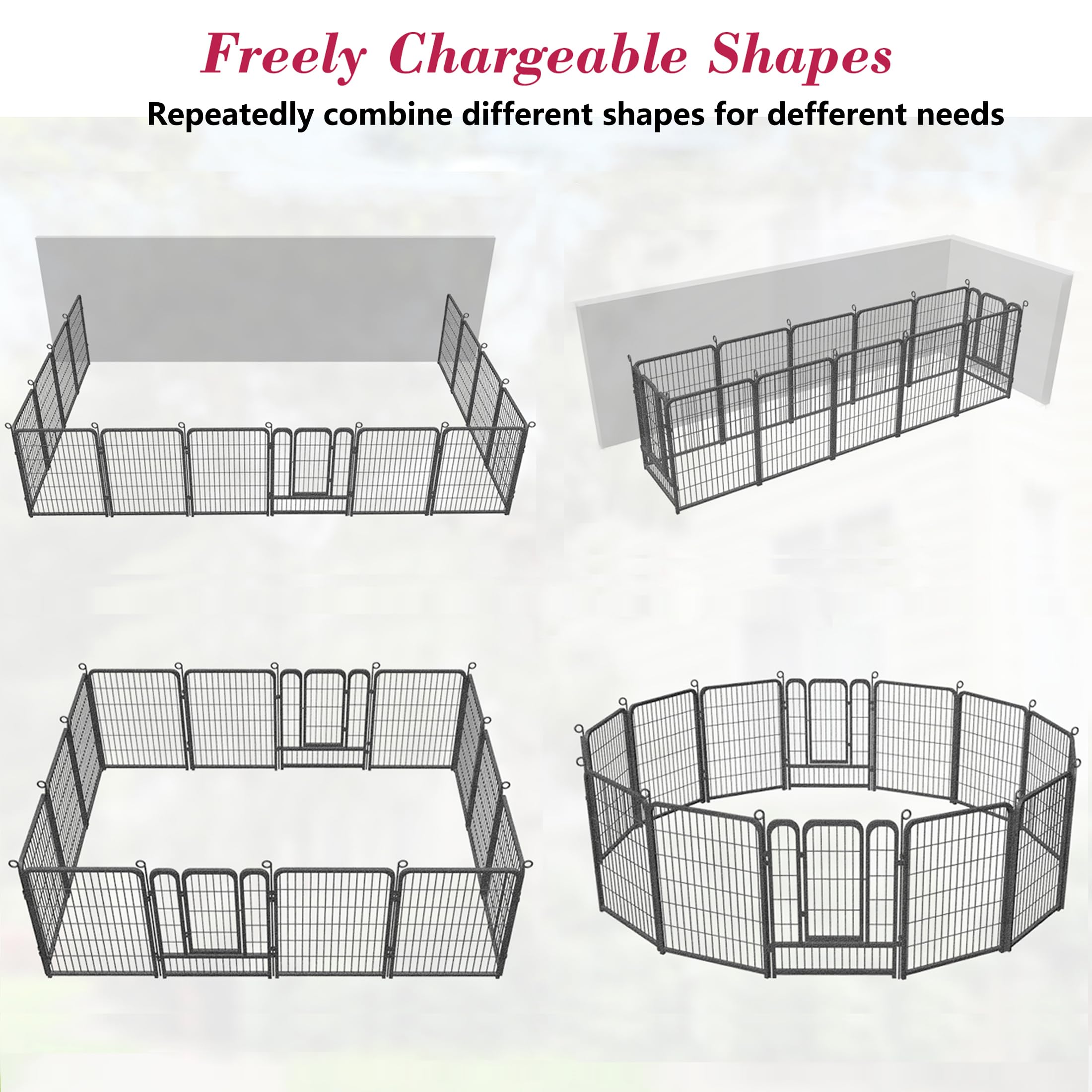 Jhsomdr Dog Playpen, 40 Inch Height 4 Panels Heavy Duty Dog Fence Pet Playpen With Door, Anti-Rust Dog Exercise Pen With Lock, P