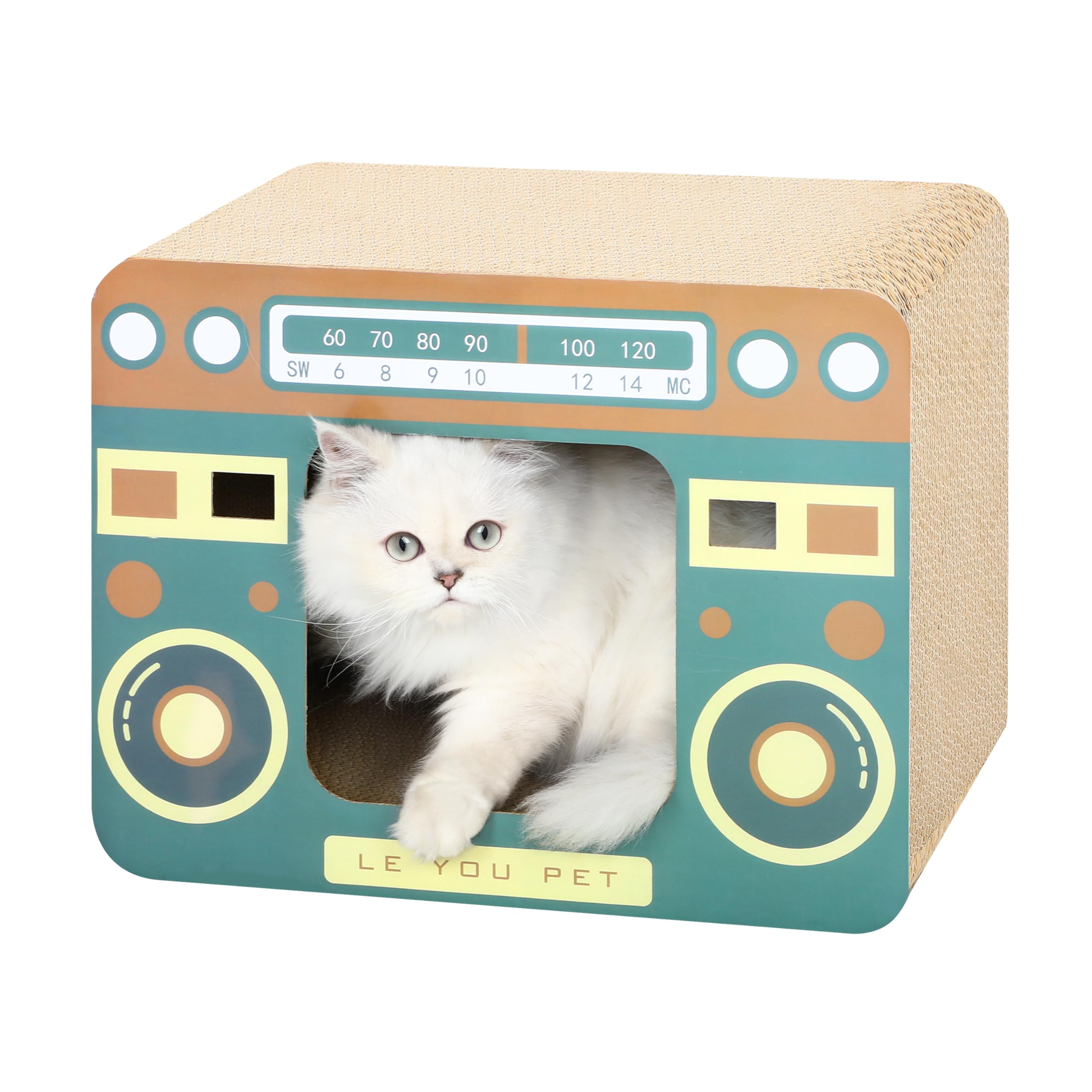 Radio Cat Scratcher Cardboard Lounge Bed - Durable Pads Prevent Furniture Damage - Cat Scratchers & Play House For Indoor Cats -