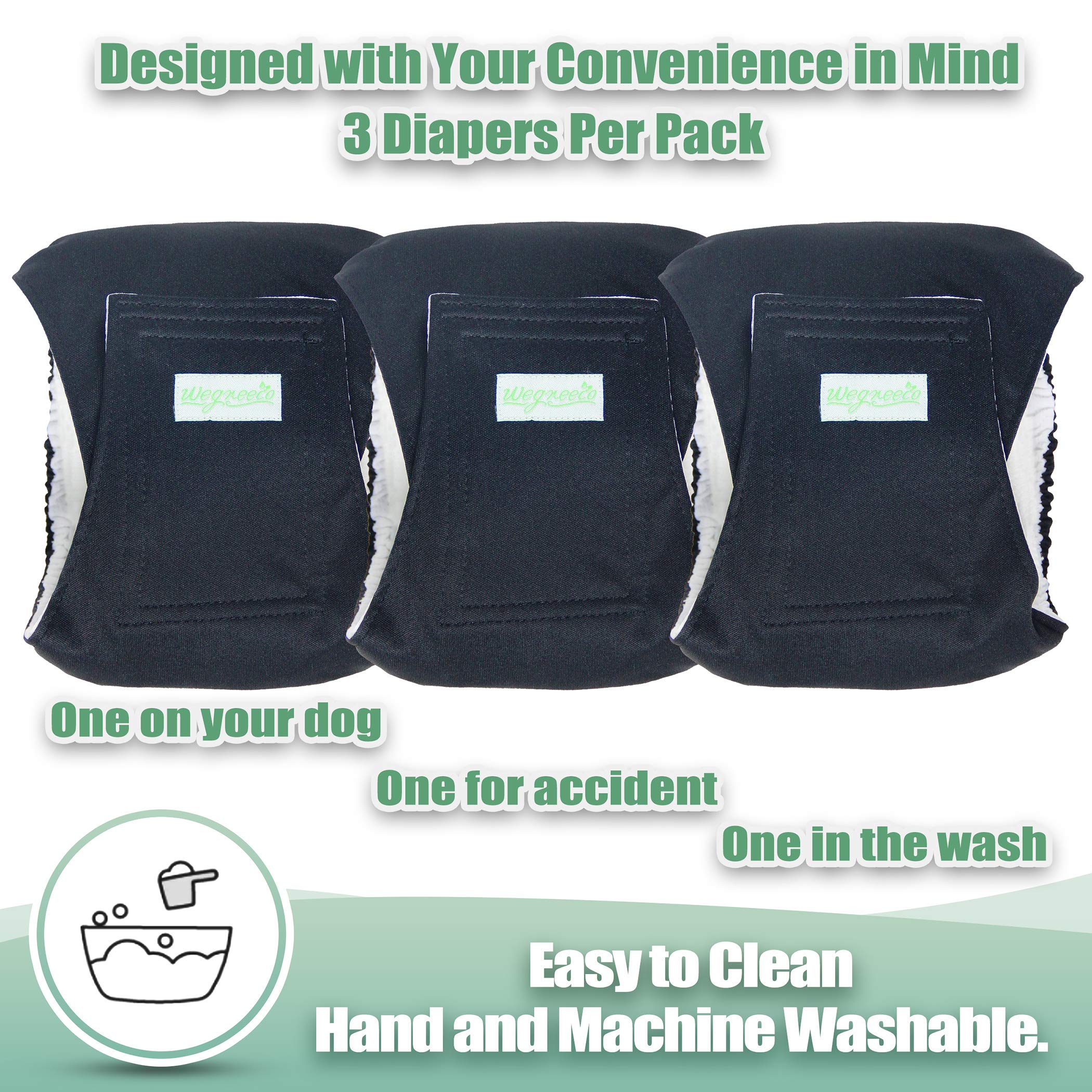 Wegreeco Washable Male Dog Belly Wrap - Pack Of 3 - (Black,Xx-Large)