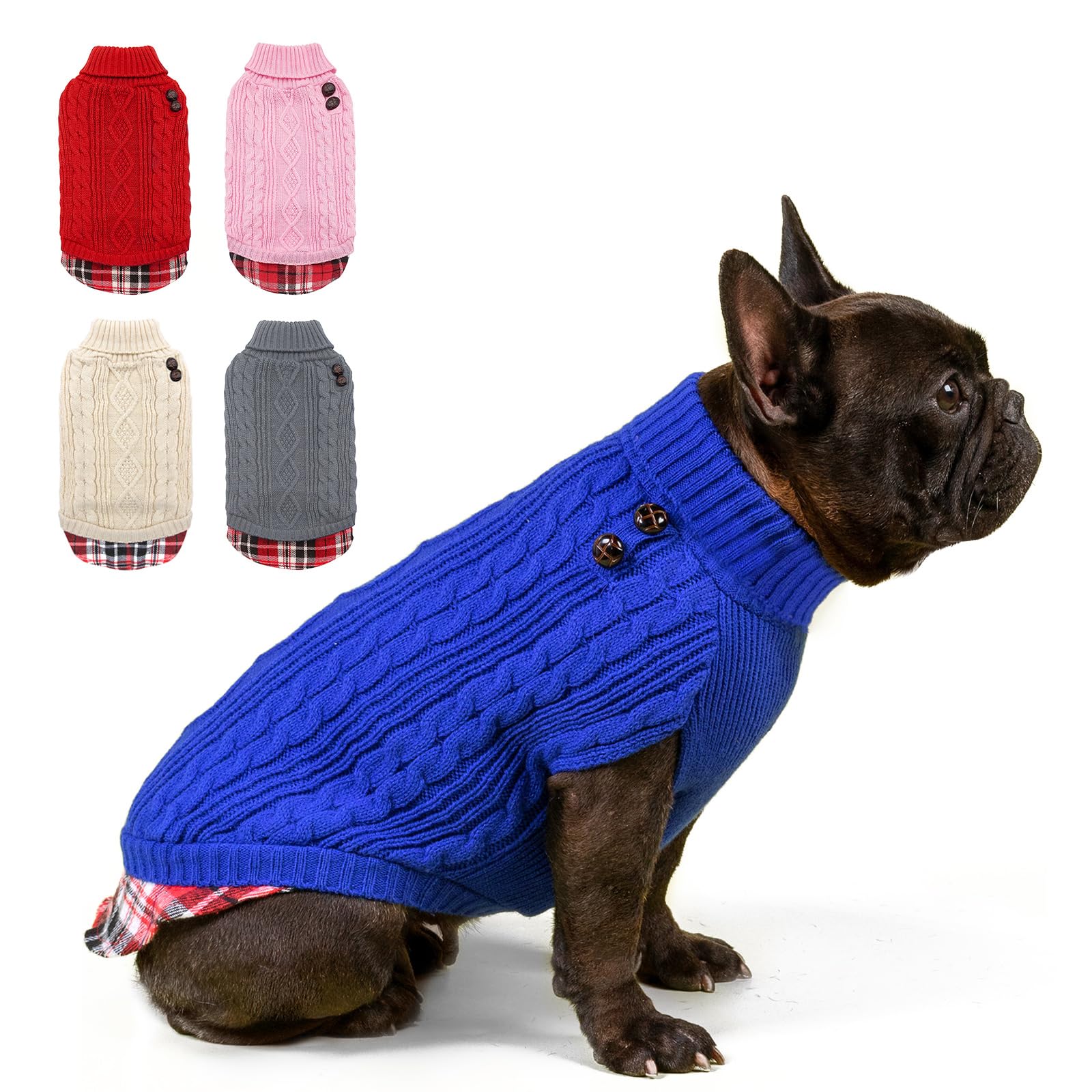 Kyeese Dog Sweater With Leash Hole For Small Medium Dogs Turtleneck Knitwear Pullover Warm Dog Clothes, Royal Blue, Xl
