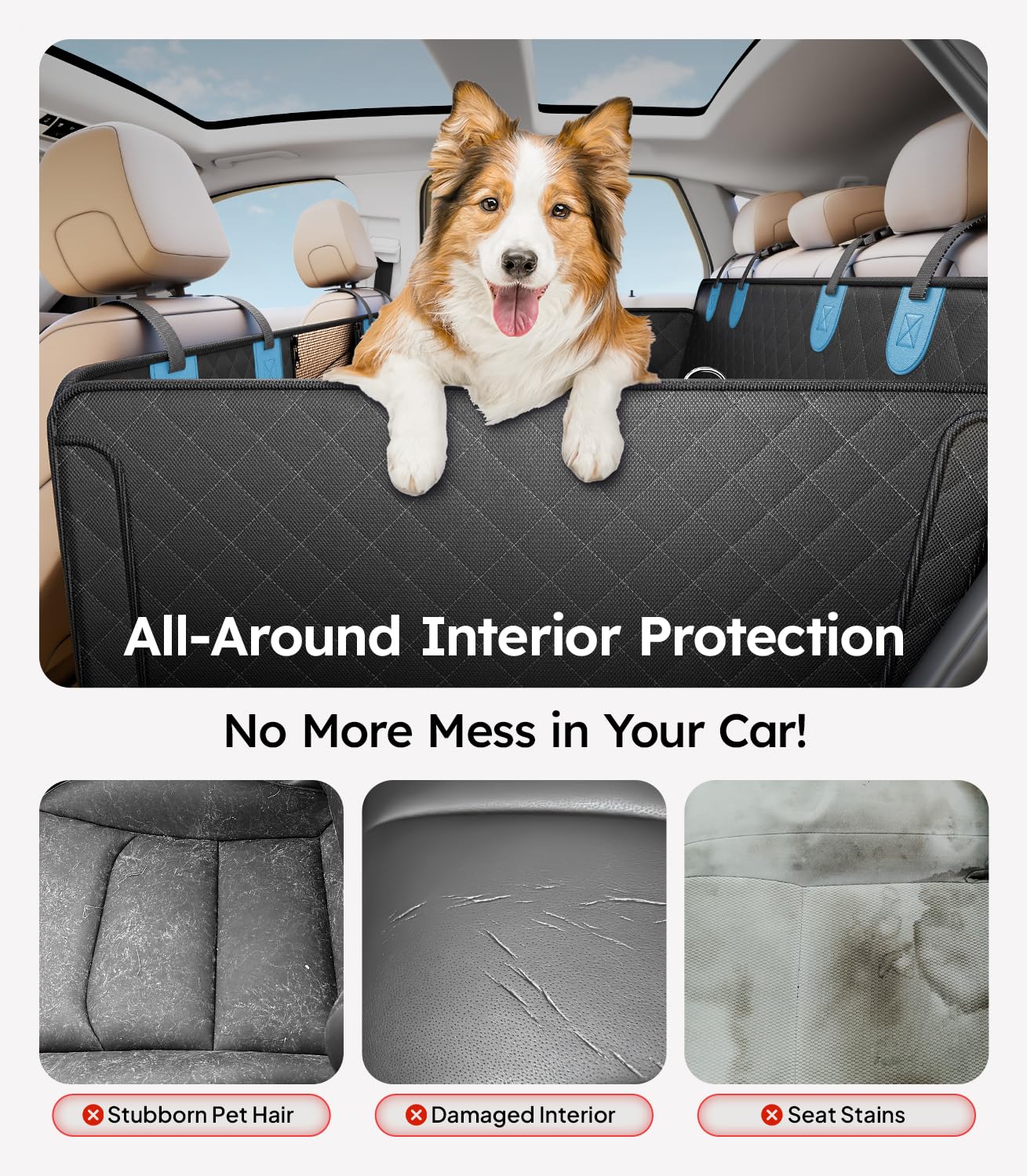 Wigoo Upgrade Soft Dog Car Seat Cover For Back Seat, [Protect Interior, Waterproof & Easy To Clean] Soft Bottom Backseat Dog Car