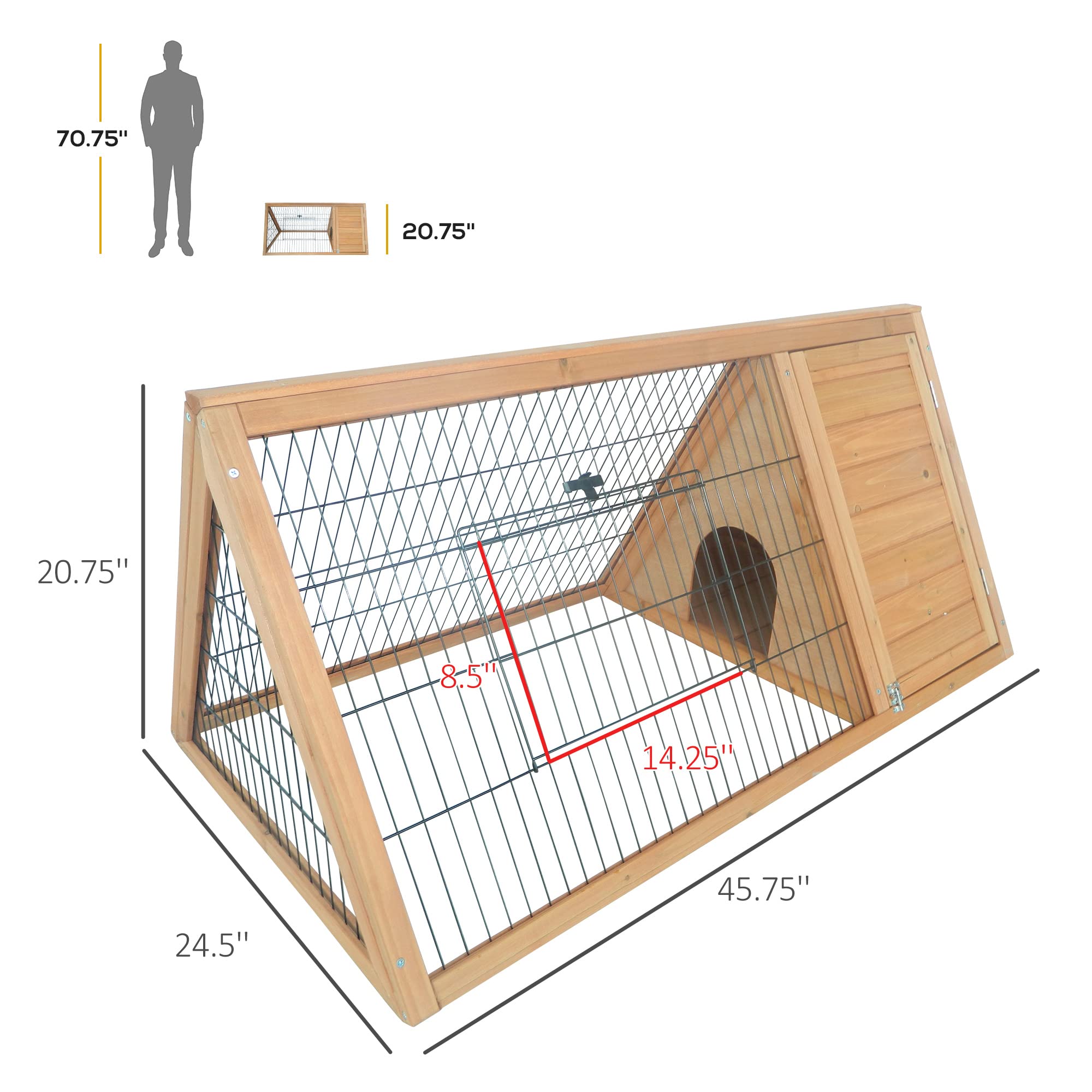 Pawhut 46' X 24' Wooden A-Frame Outdoor Rabbit Hutch, Small Animal Cage, Bunny Hutch With Outside Run & Ventilating Wire, Yellow