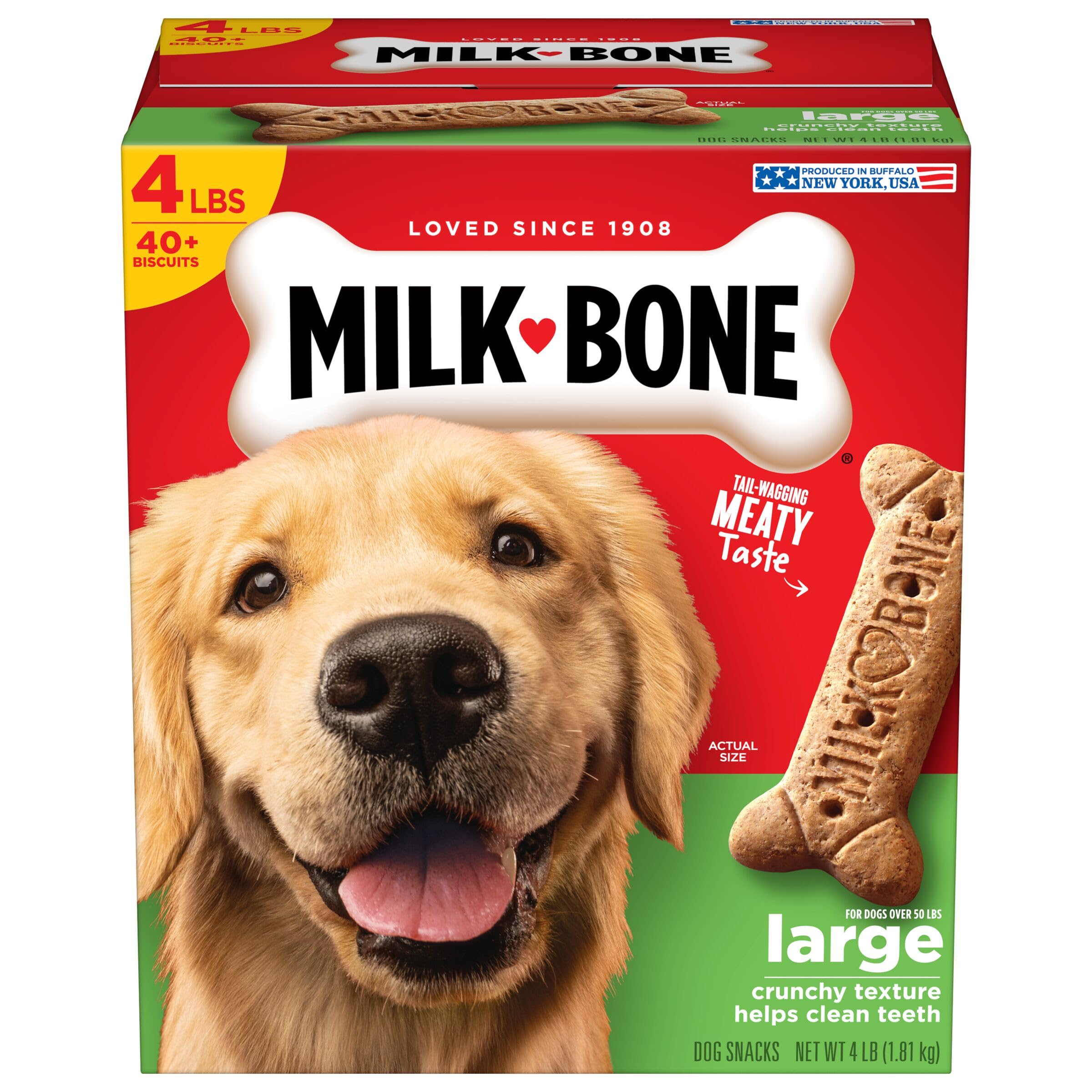 Milk-Bone Original Dog Treats for Large Dogs, 4 Pound (Pack of 2), Crunchy Biscuit Helps Clean Teeth