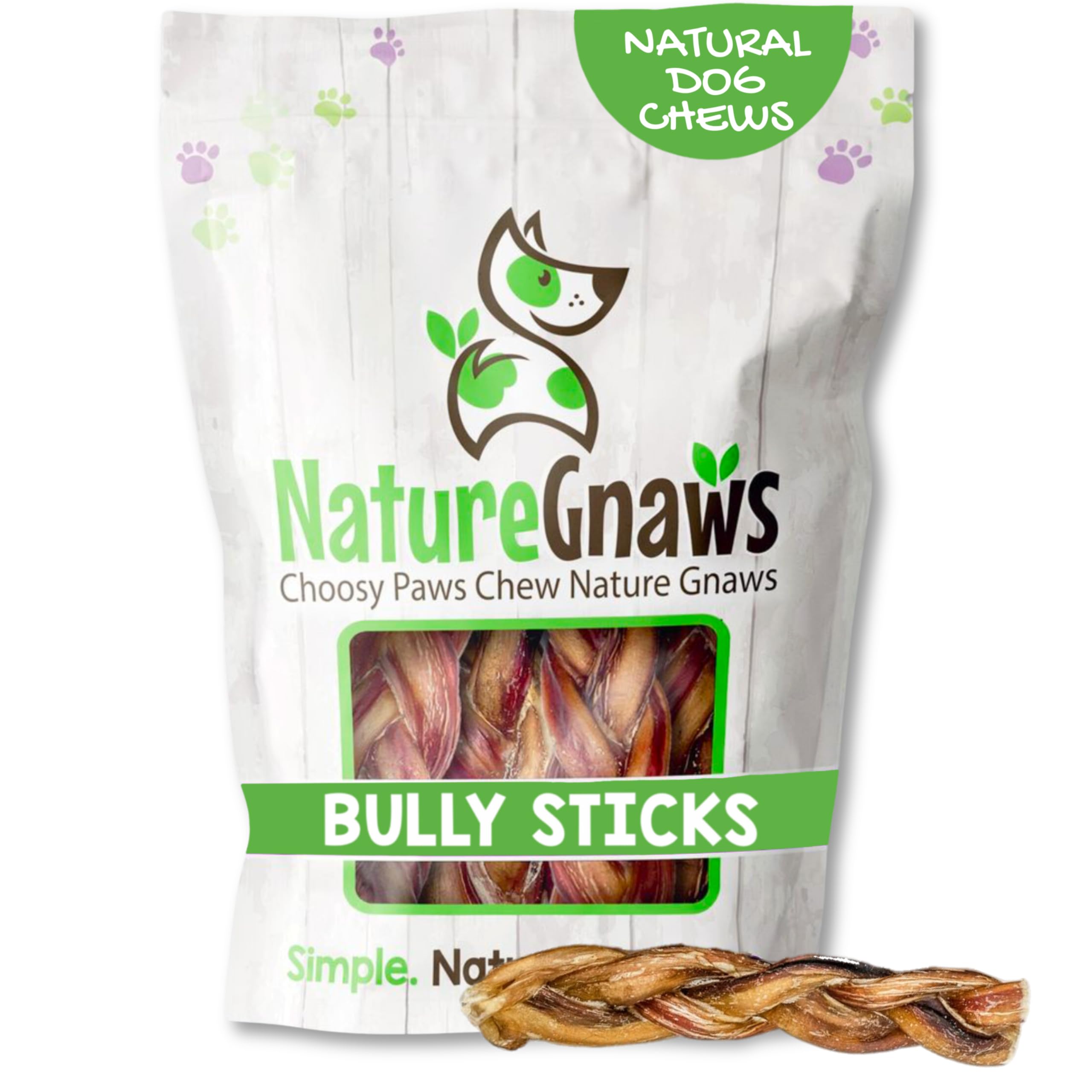 Nature Gnaws Braided Bully Sticks for Dogs 5-6 (3 Count) - Long Lasting for Small and Medium Dogs - Natural Beef Dog Chew Bones 