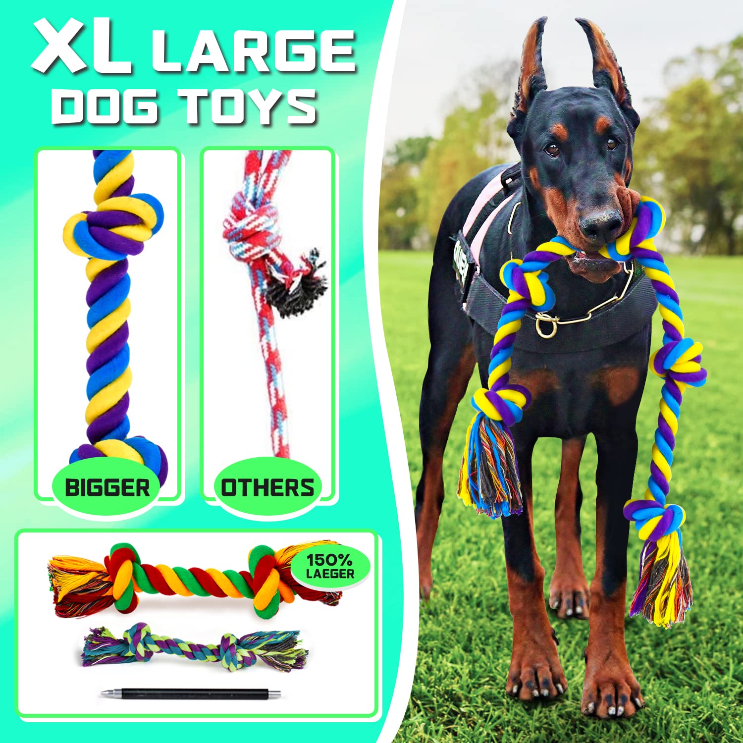 Xl Dog Chew Toys For Aggressive Chewers Large Breed, 14 Pack Tough Indestructible Dog Toys For Aggressive Chewers, Durable Puppy Chew Toys For Teething, Heavy Duty Cotton Dog Rope Toys For Large Dogs