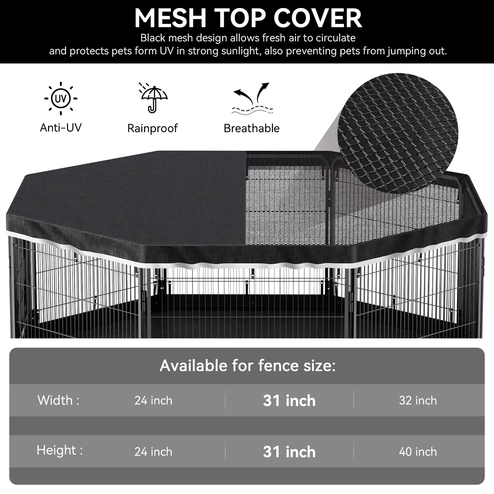 PJYuCien Dog Playpen Top Cover - 32"W Black Metal Cover for 8 Panels Playpen