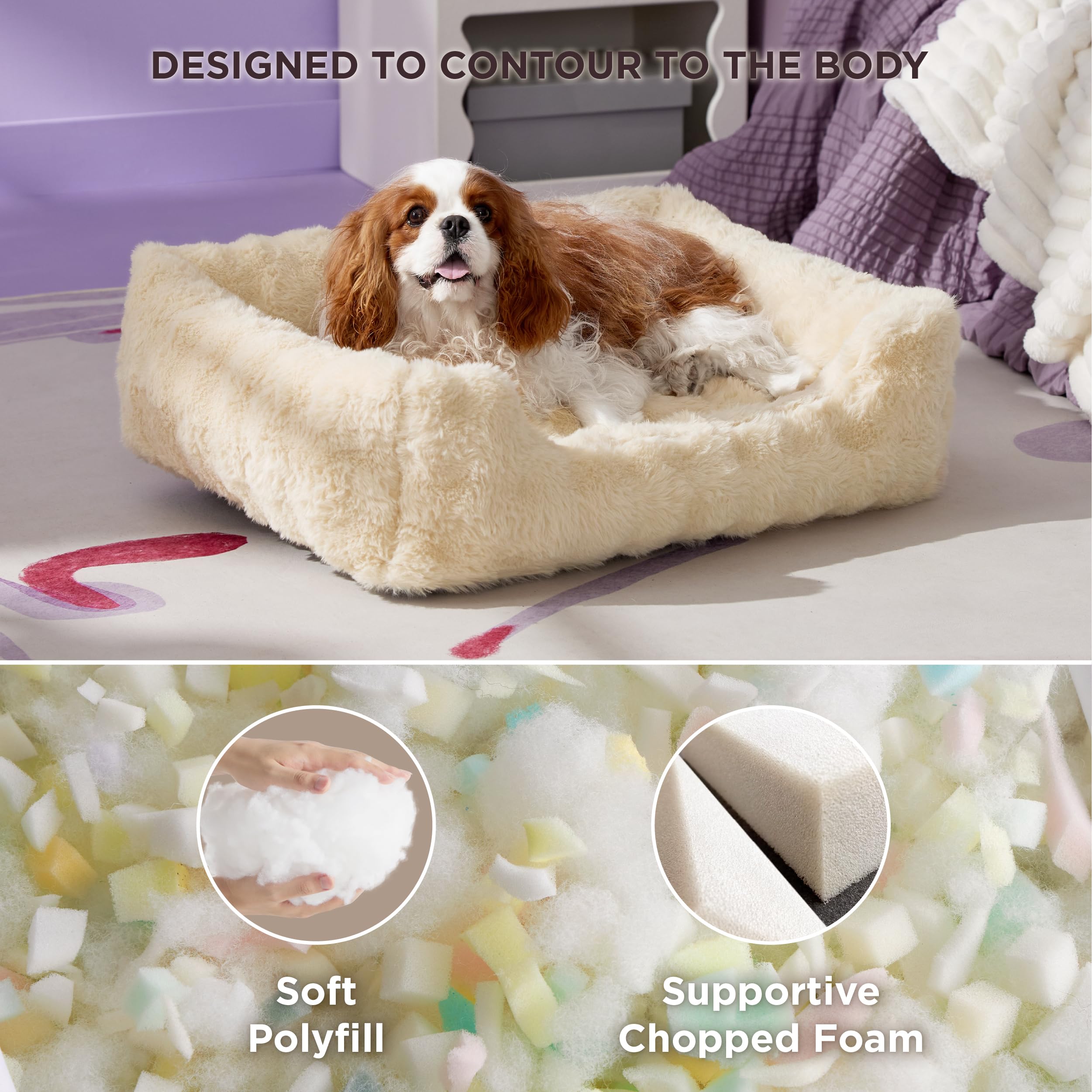 Lesure Fluffy Dog Beds for Medium Dogs - Rectangle Orthopedic Calming Pet Sofa,Plush Bubble Bolster Pet Bed with Removable Washa