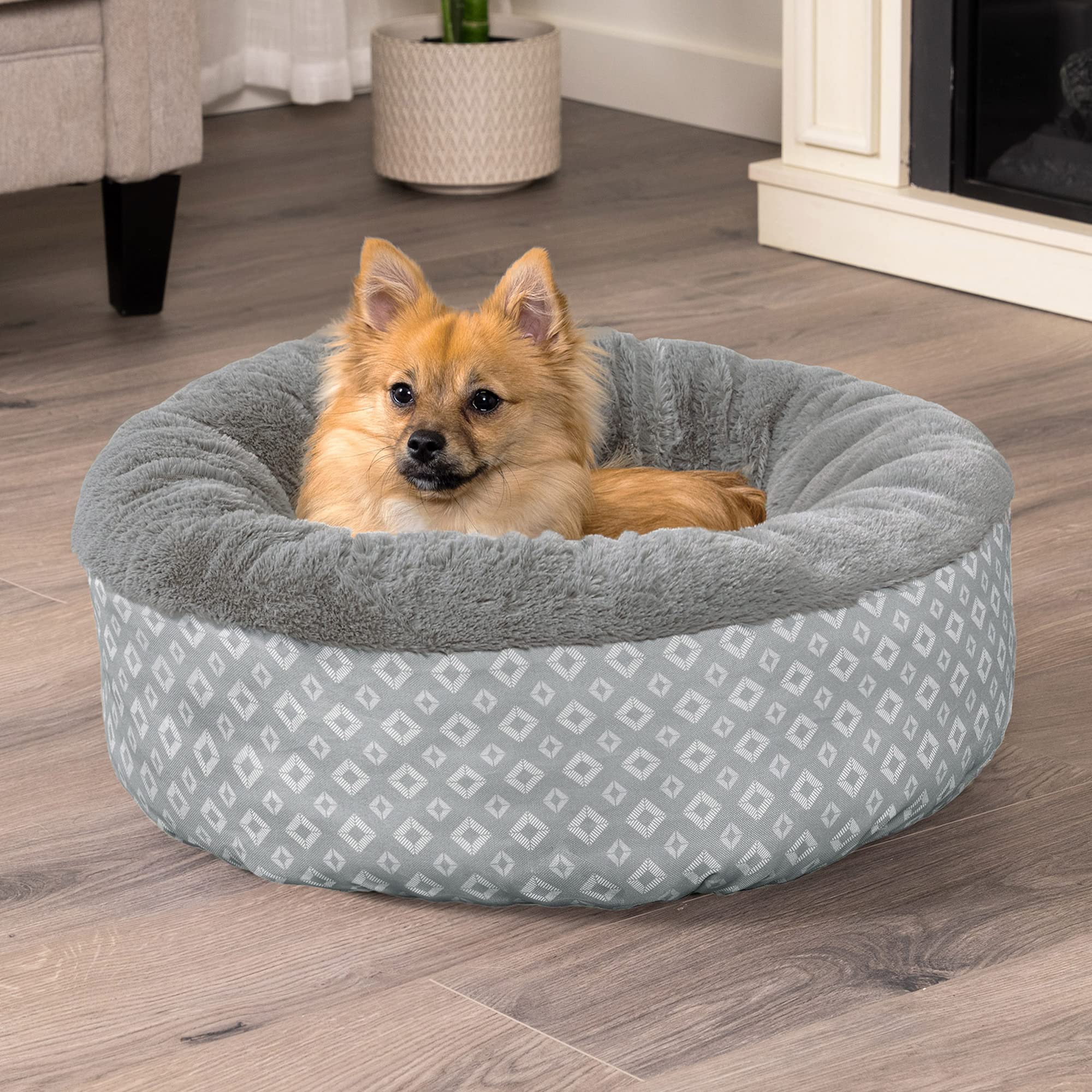 Furhaven 23'' Round Donut Dog Bed For Indoor Cats & Small Dogs, Washable, For Dogs Up To 20 Lbs - Plush & Diamond Print Donut Be