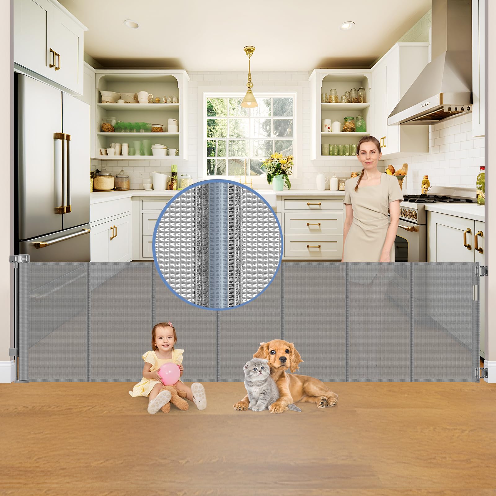 Reinforced 150 Inch Retractable Baby Gates Extra Wide Outdoor Retractable Gate for Dogs Long Baby Gates Indoor Extra Long Pet Ga
