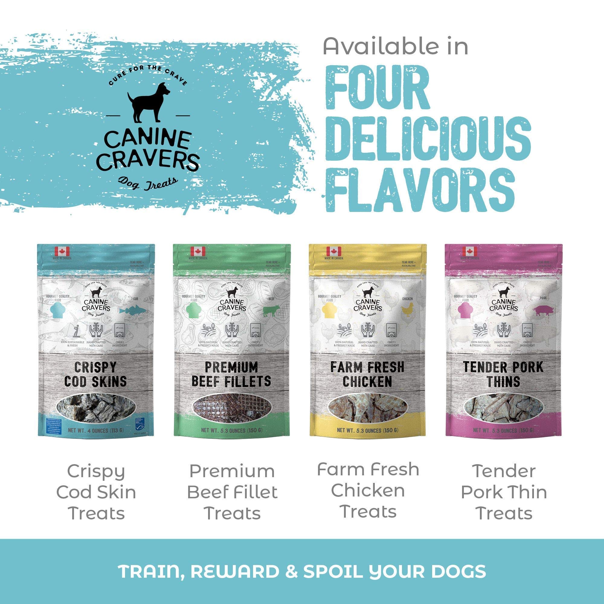 Canine Cravers Single Ingredient Dog Treats - Wild Caught Crispy Cod Skins - Human Grade Air Dried Hypoallergenic Pet Food - Gra