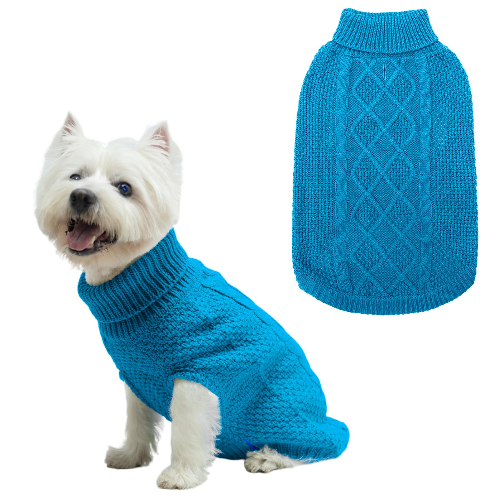 Mihachi Turtleneck Dog Sweater - Winter Coat Apparel Classic Cable Knit Clothes With Leash Hole For Cold Weather, Ideal Gift For