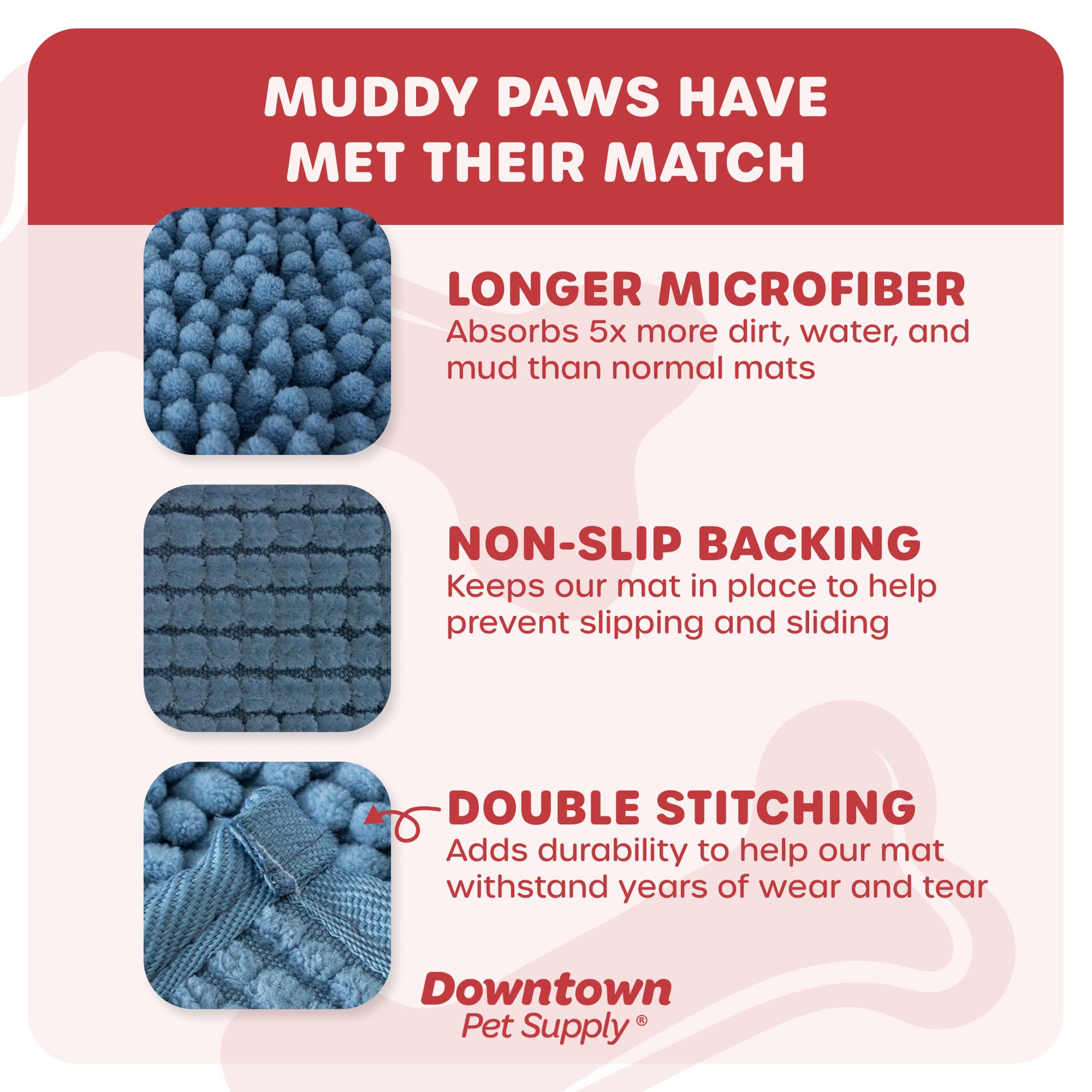 My Doggy Place Microfiber Dog Mat for Muddy Paws, 36 x 26 Faded Denim - Absorbent and Quick-Drying Dog Paw Cleaning Mat, Washer
