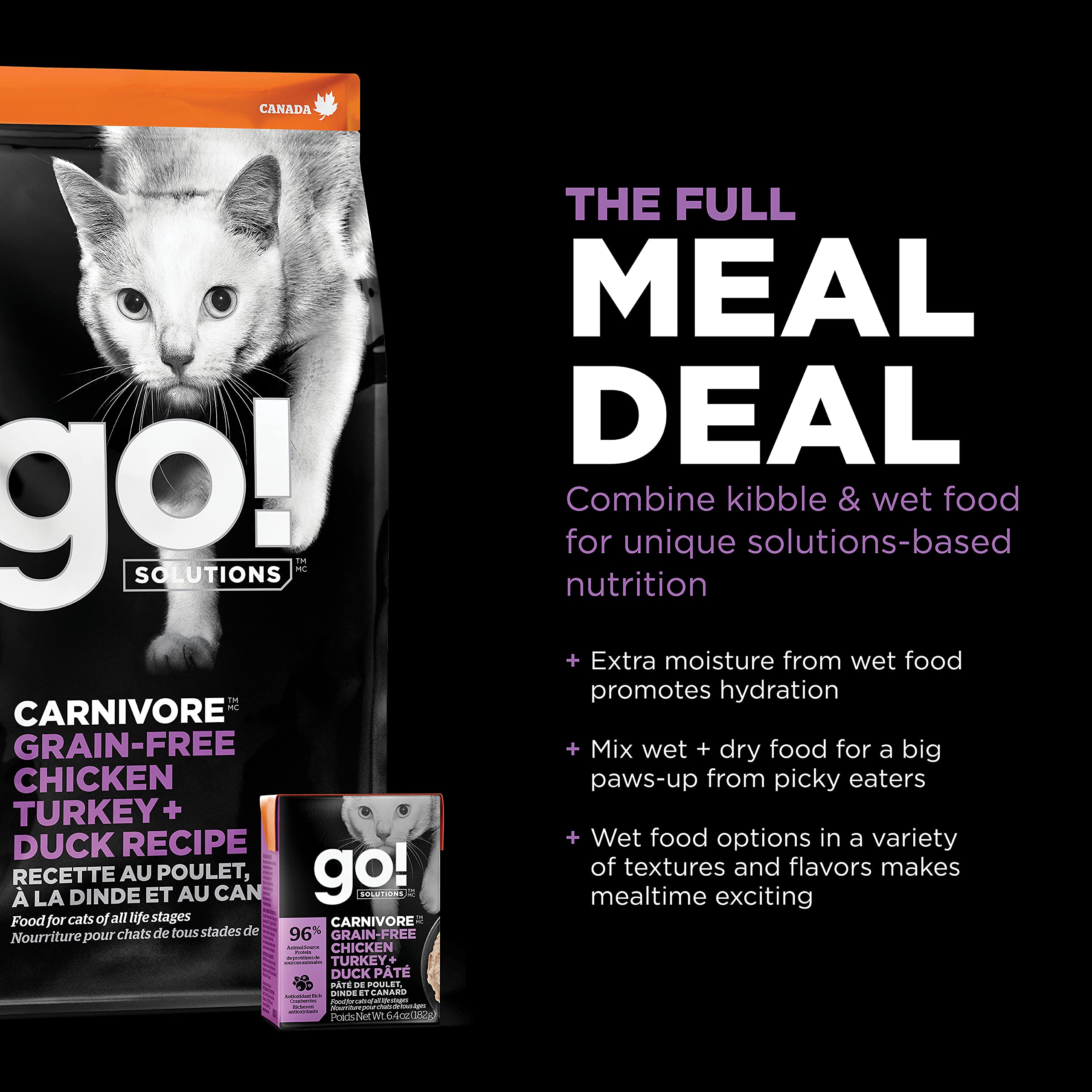 Go! Solutions Carnivore, Grain-Free, Protein Rich Dry Cat Food, Chicken, Turkey and Duck Recipe, 8 lb Bag