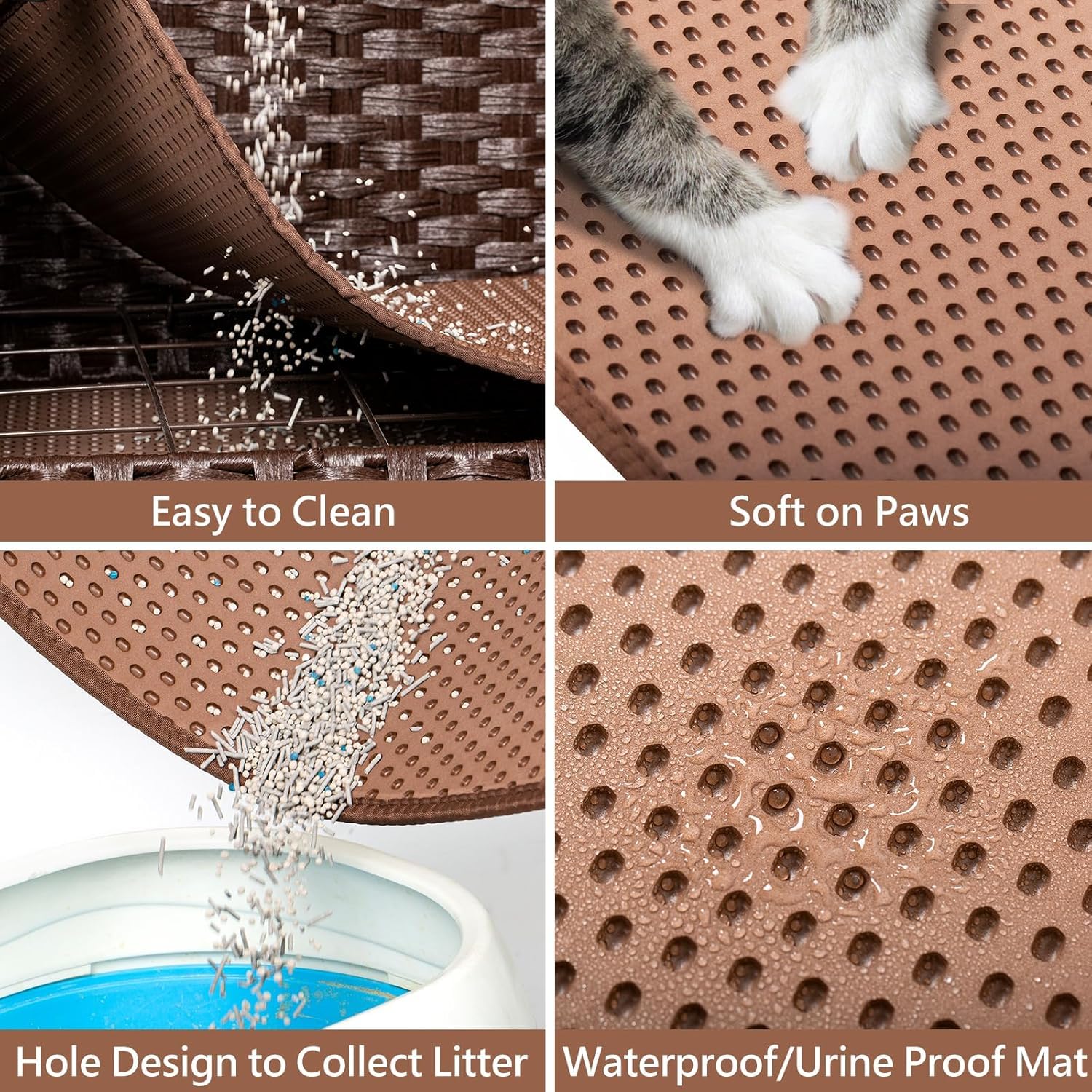 KOUSEI Handwoven Rattan Cat Litter Box Enclosure Furniture - Hidden Indoor Pet House with Door & Mat, Discreet Washroom Cabinet