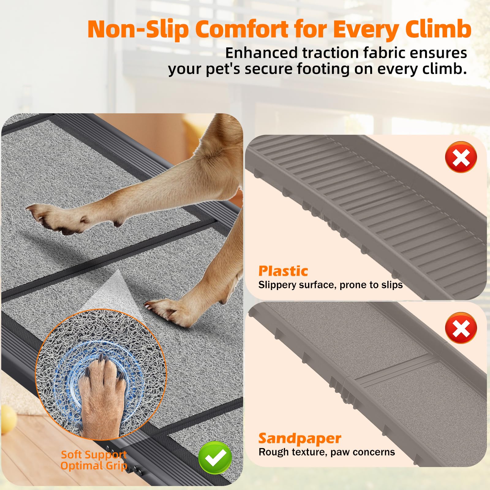 Dog Ramp For Car, 71'' Extra Long Folding Pet Stair Ramp With Non-Slip Surface For Medium & Large Dogs Up To 250Lbs, Outdoor Dog