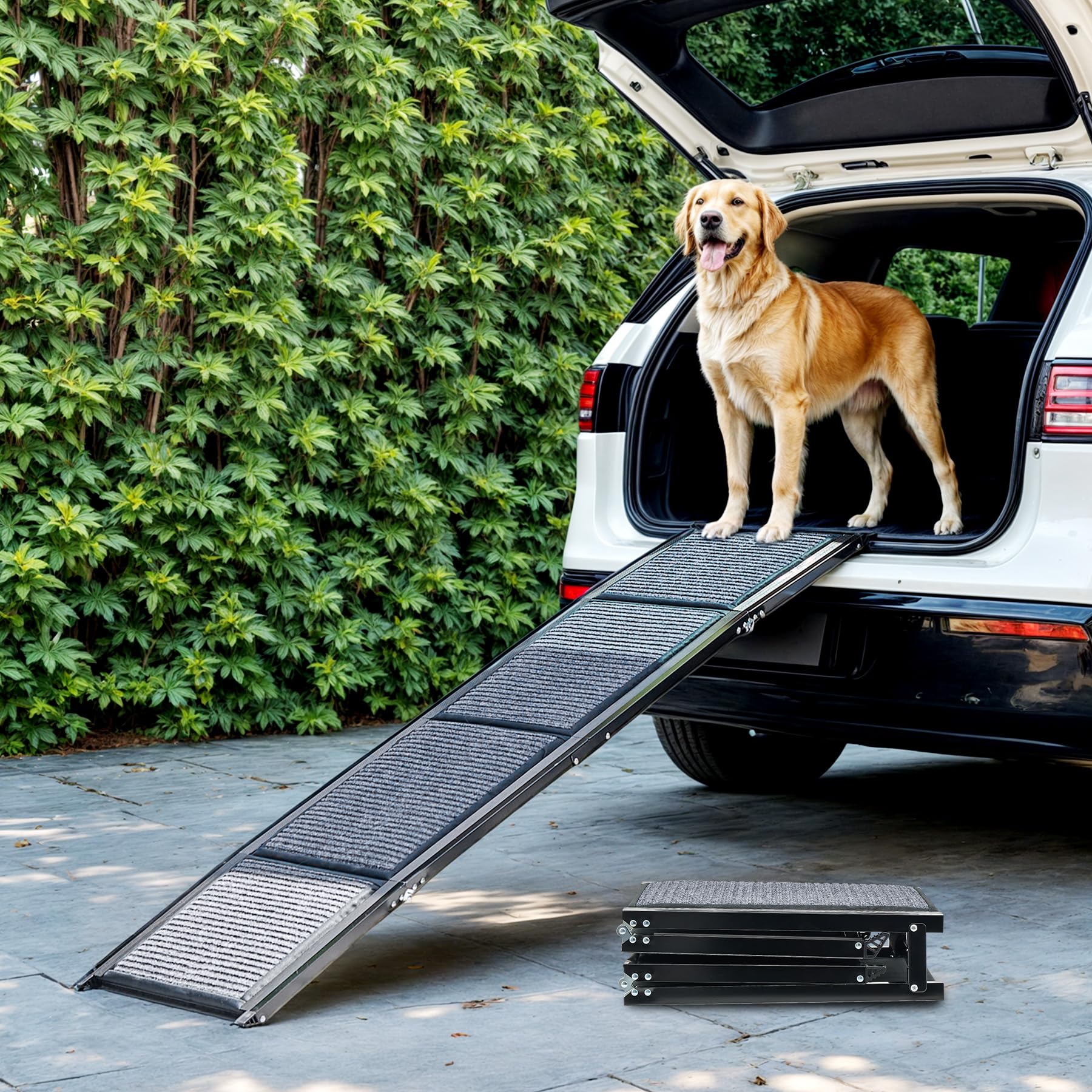 Cwawz Dog Ramp For Car, 67'' Folding Pet Ramp For Large Dogs Up To 200 Lb, 17'' Wide Car Ramp For Dog, Portable Pet Stair Ramp W