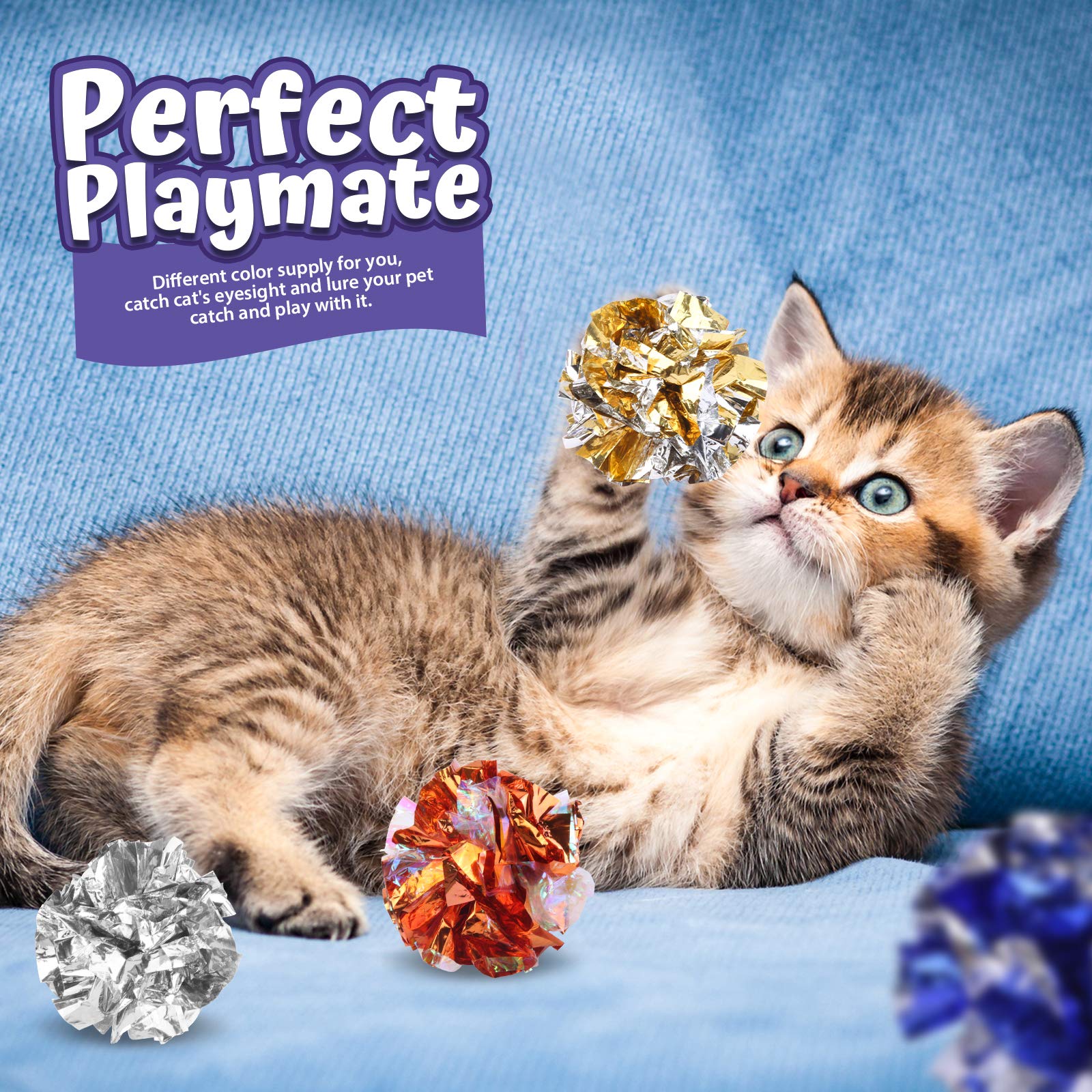 Hnyyzl 10 Pack Crinkle Balls Cat Toys, Mylar Crinkle Balls Cat Toy, Lightweight Shiny Cat Crinkle Ball Rustling(Assorted Colors)